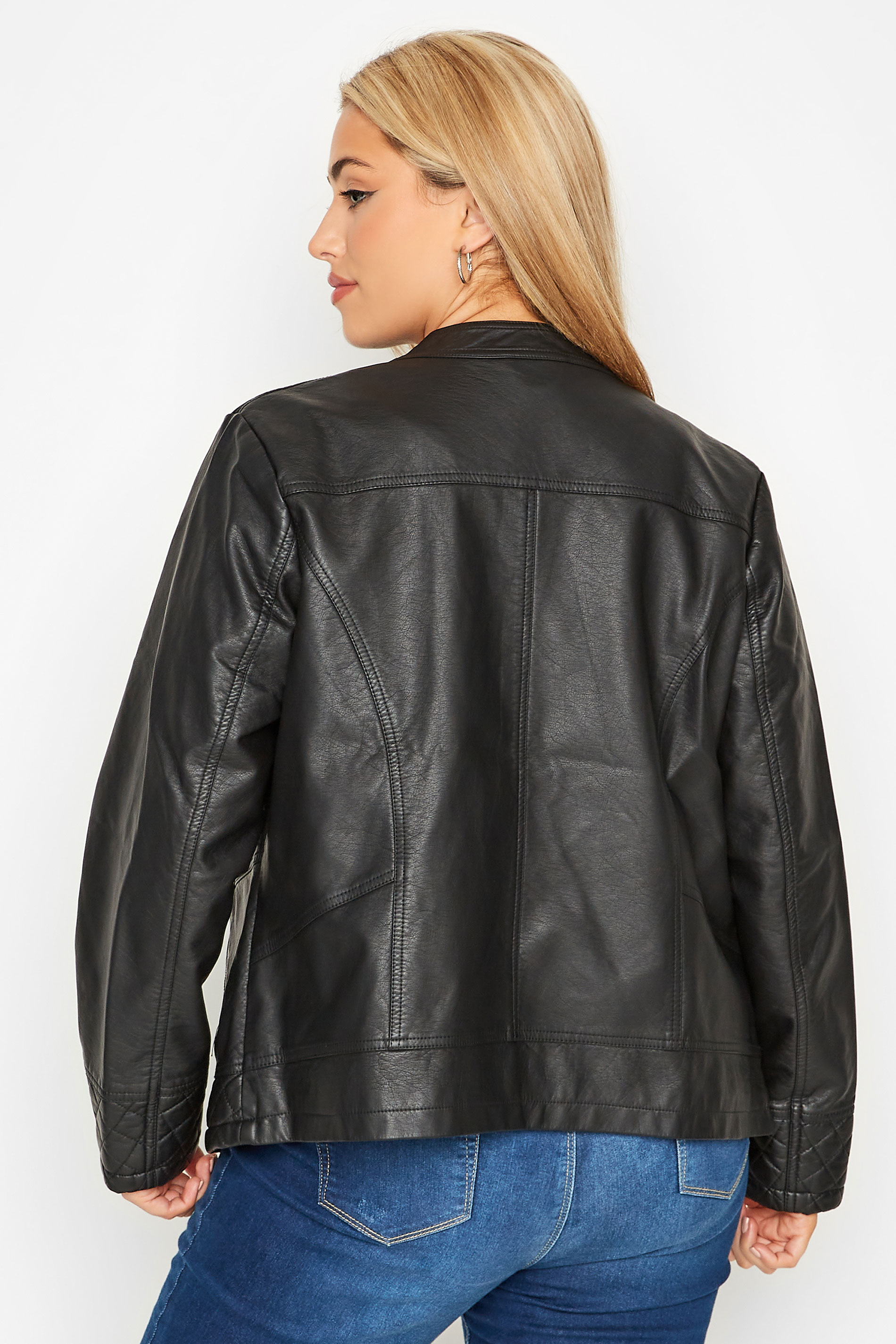 Black Faux Leather Collarless Jacket | Sizes 16-36 | Yours Clothing
