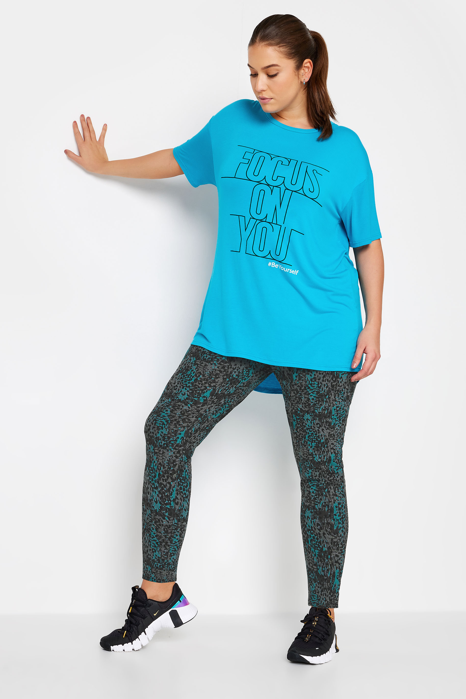 YOURS ACTIVE Plus Size Blue 'Focus On You' Slogan Top | Yours Clothing 2