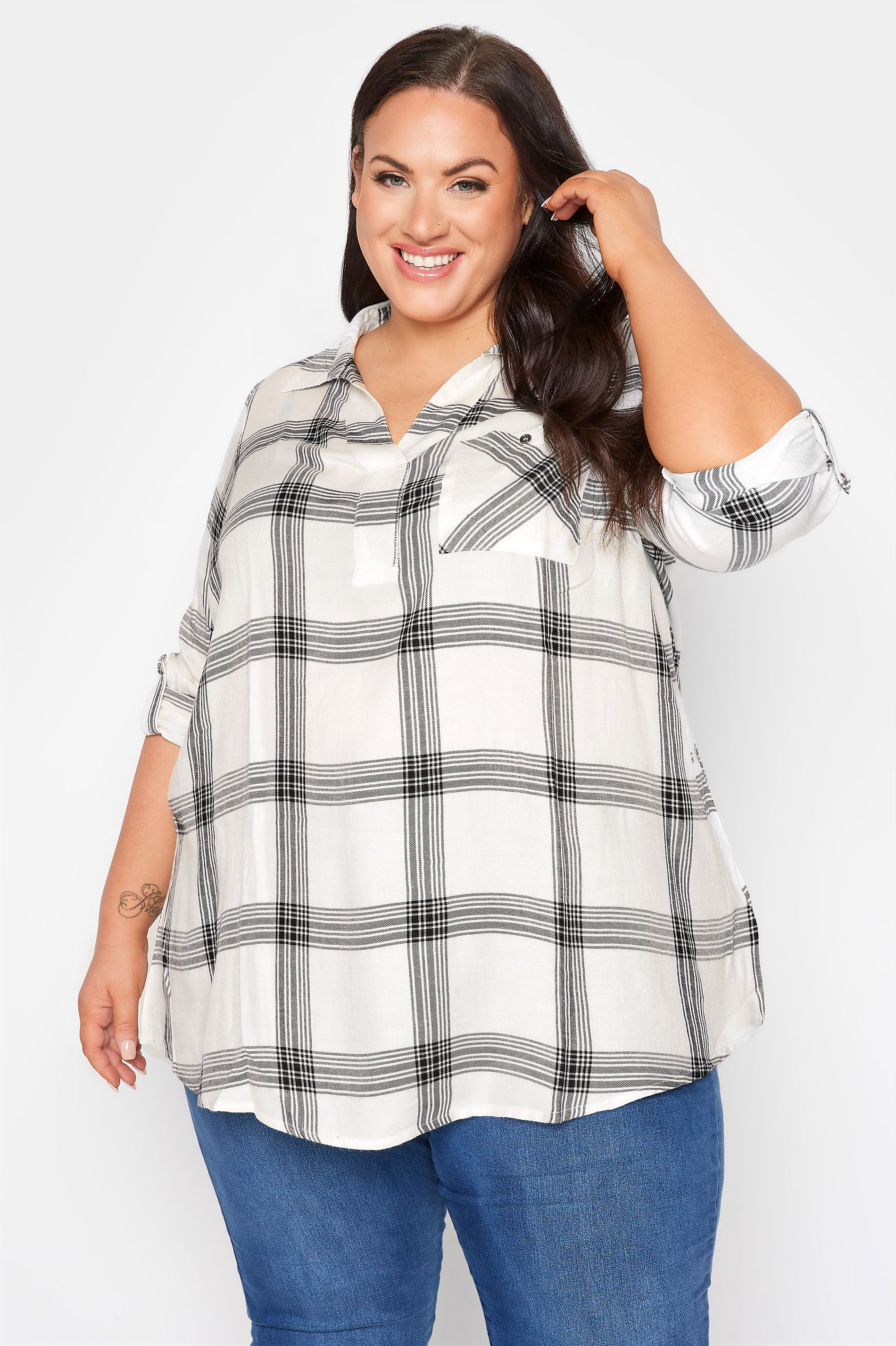 Plus Size White Check Overhead Shirt | Yours Clothing 1