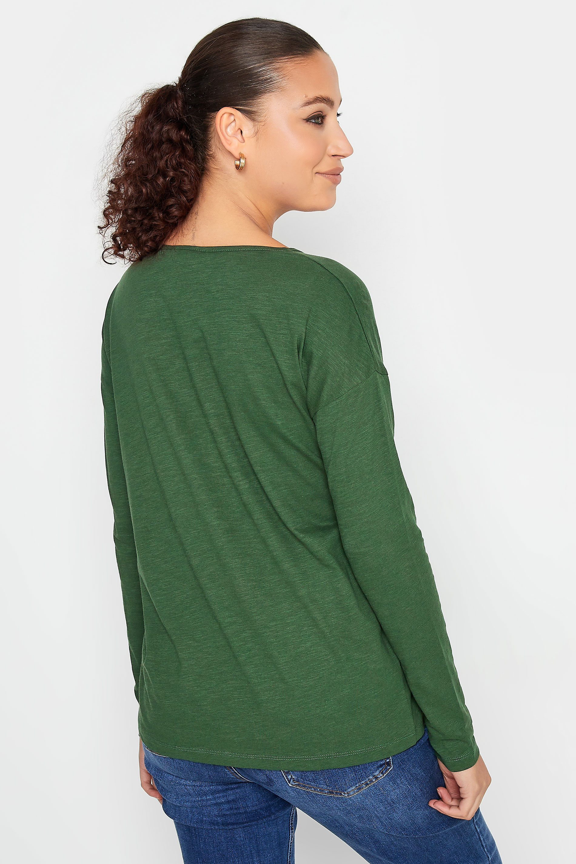 LTS Tall Green V-Neck Long Sleeve Cotton T-Shirt | Long Tall Sally 3