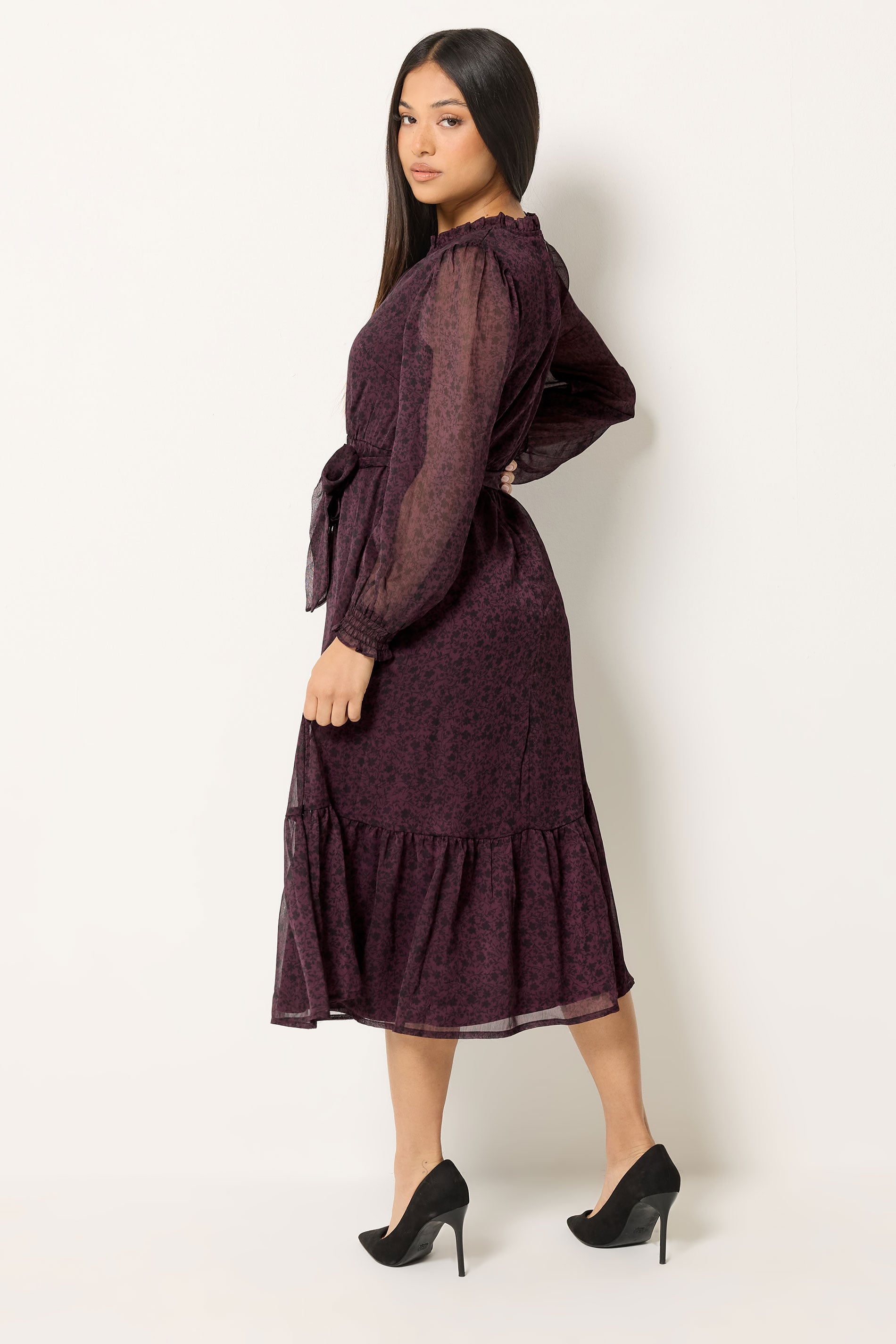 M&Co Petite Purple Ditsy Long Sleeve Midi Dress | M&Co  2