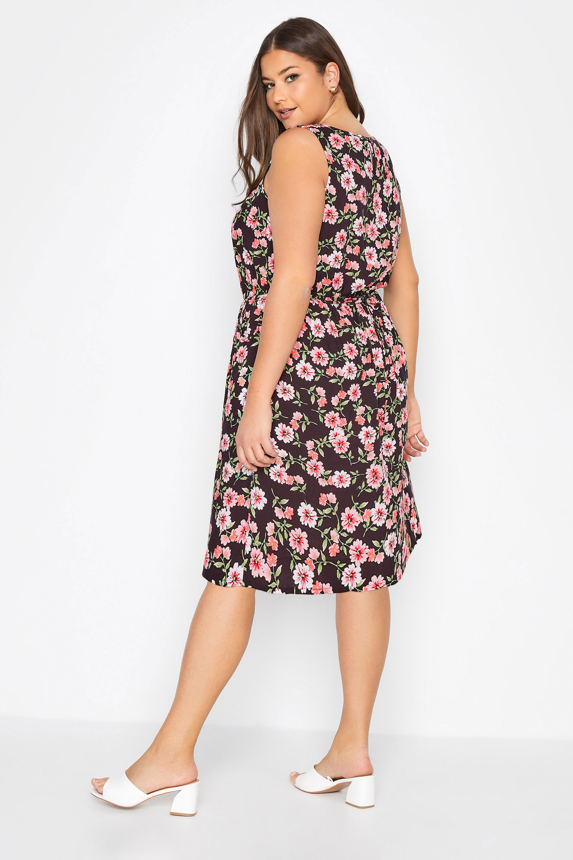 Curve Black Floral Sleeveless Midi Dress | Yours Clothing 3