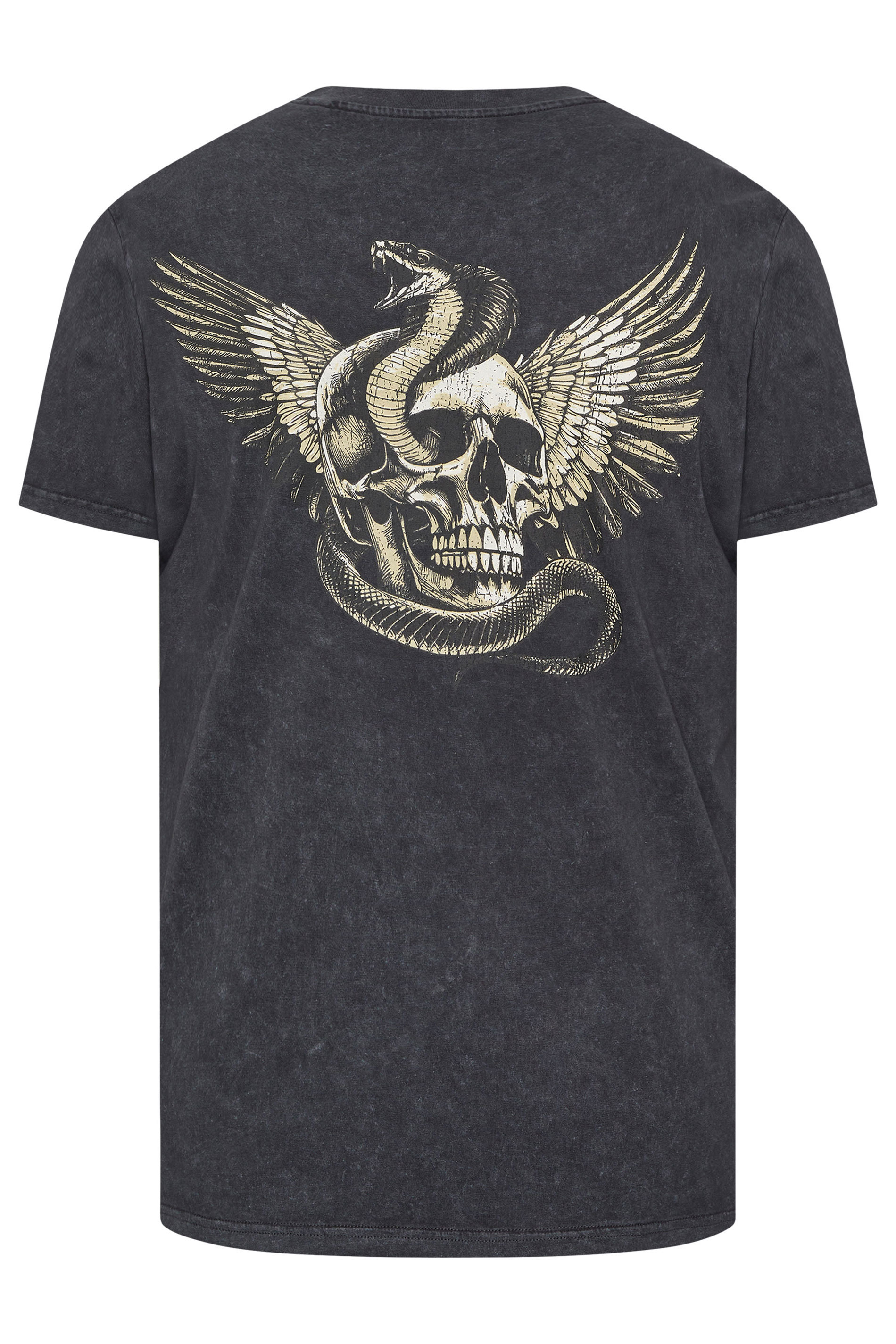 BadRhino Big & Tall Grey Extra Long Snake & Skull Graphic Acid Wash T-Shirt | BadRhino 7