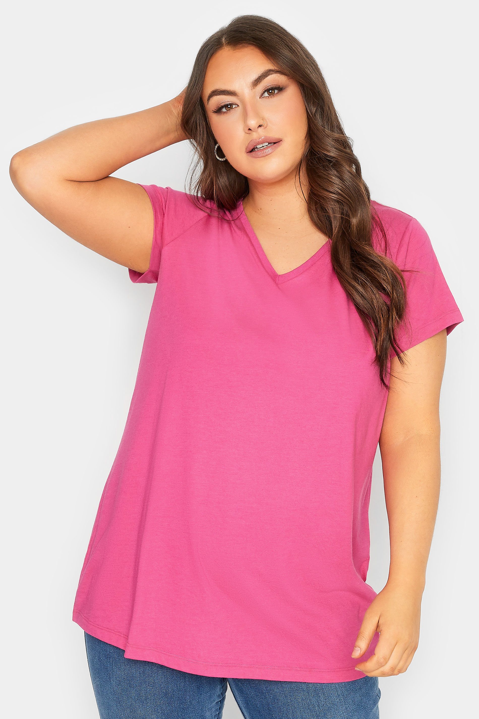 YOURS Curve Plus Size Hot Pink Essential Short Sleeve T-Shirt | Yours Clothing  1