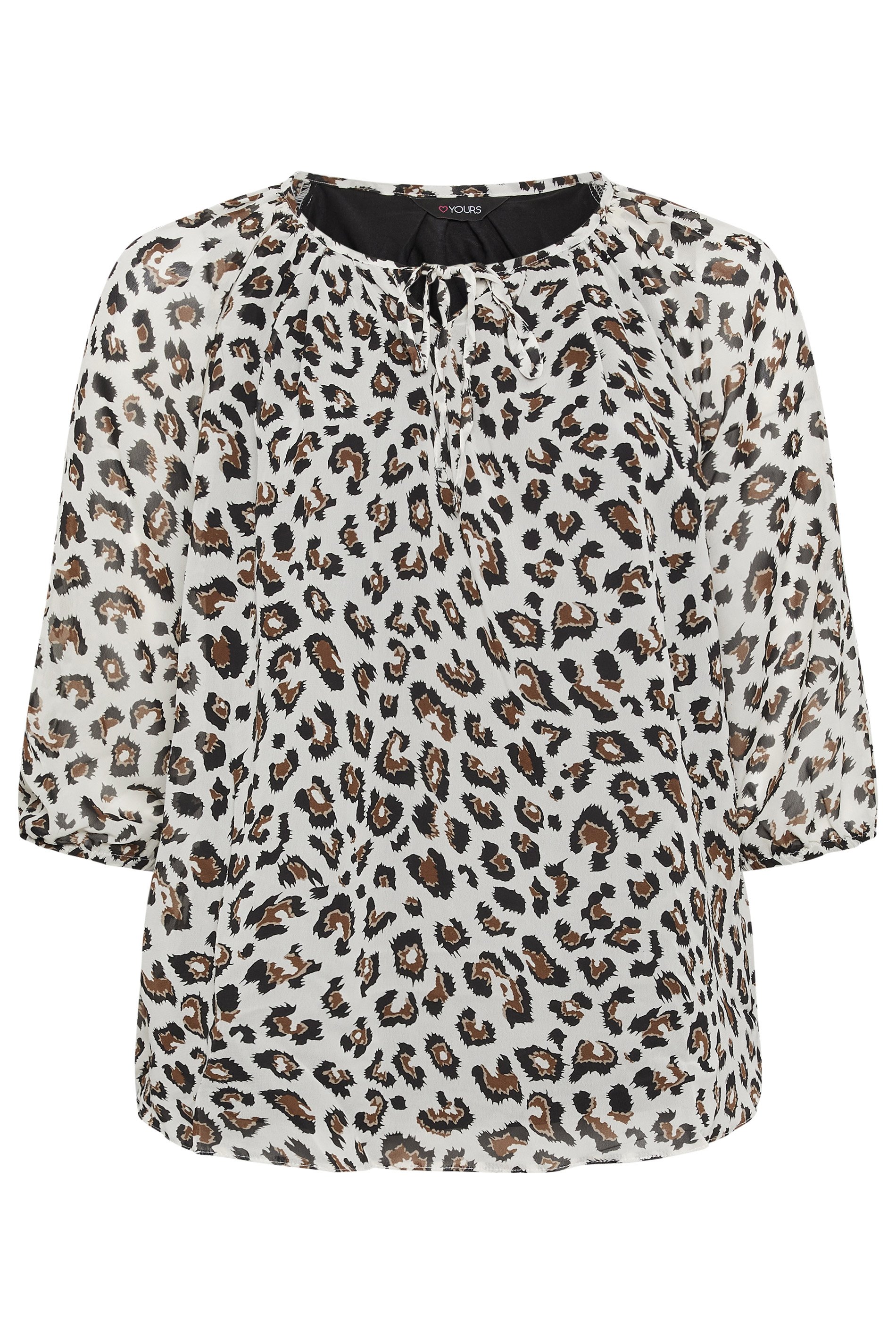 YOURS Plus Size White Leopard Print Tie Neck Blouse | Yours Clothing