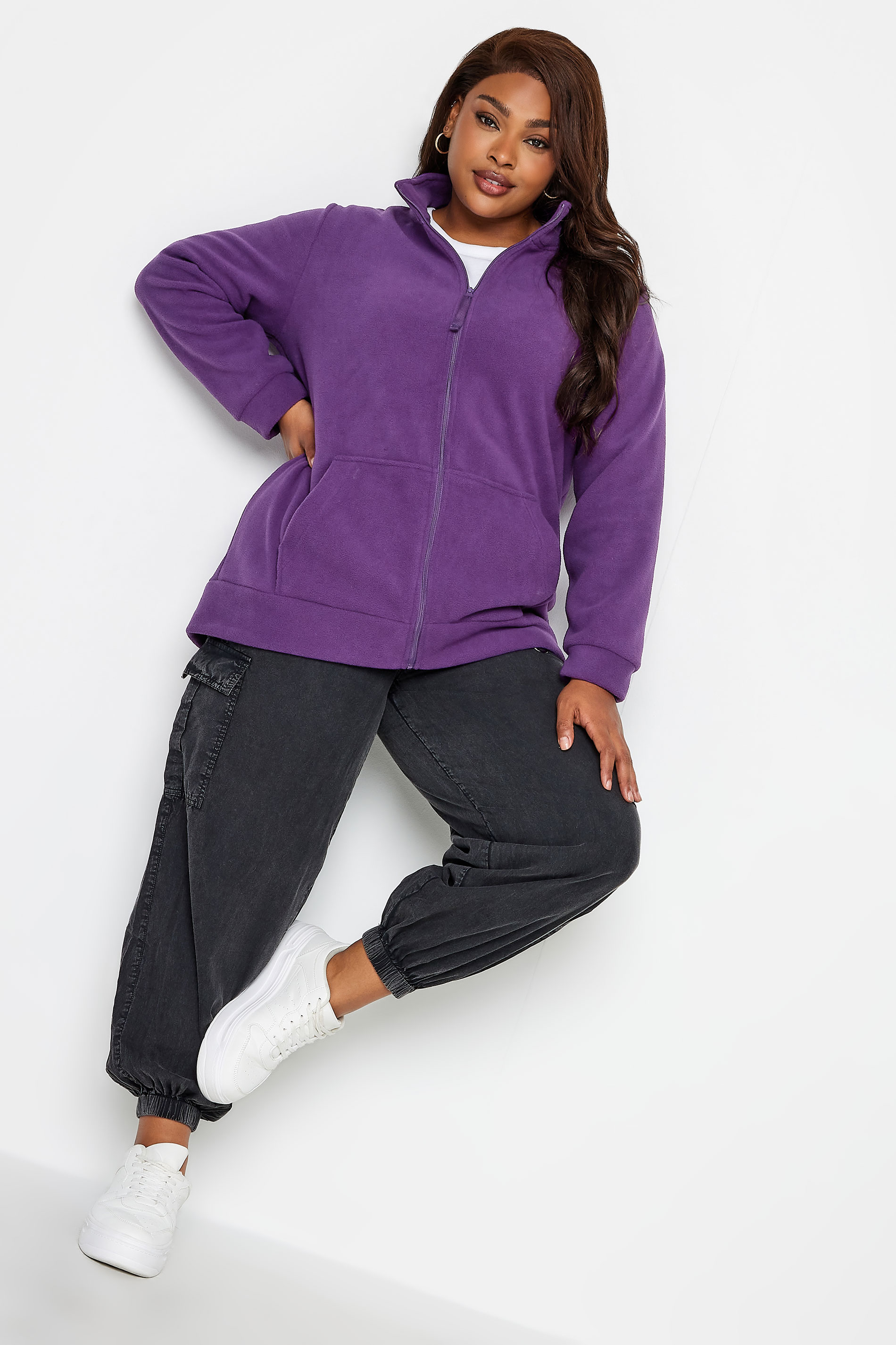 YOURS Plus Size Purple Zip Fleece Jacket | Yours Clothing 2