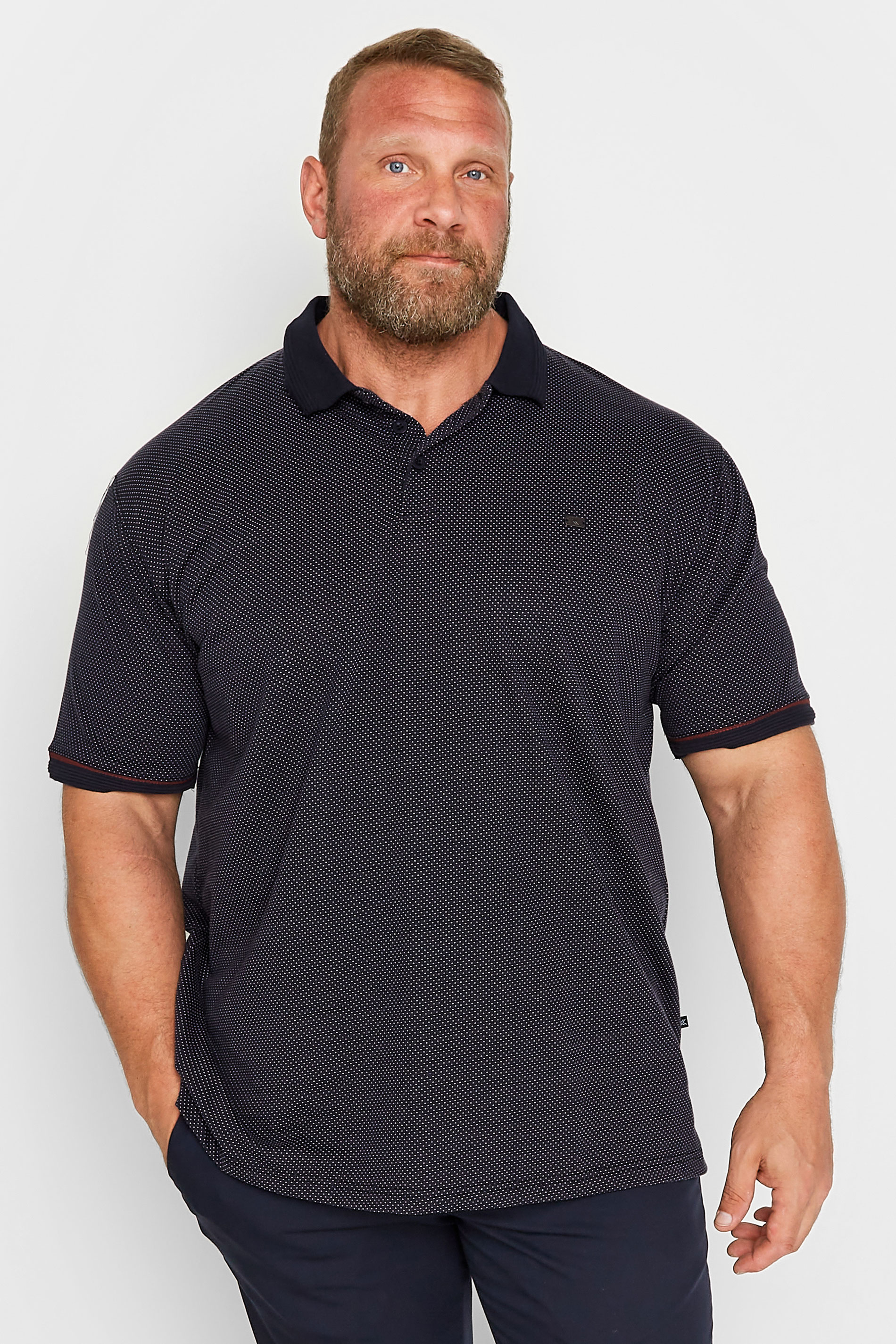 KAM Big & Tall Mens Navy Blue Polka Dot Polo Shirt | BadRhino  1