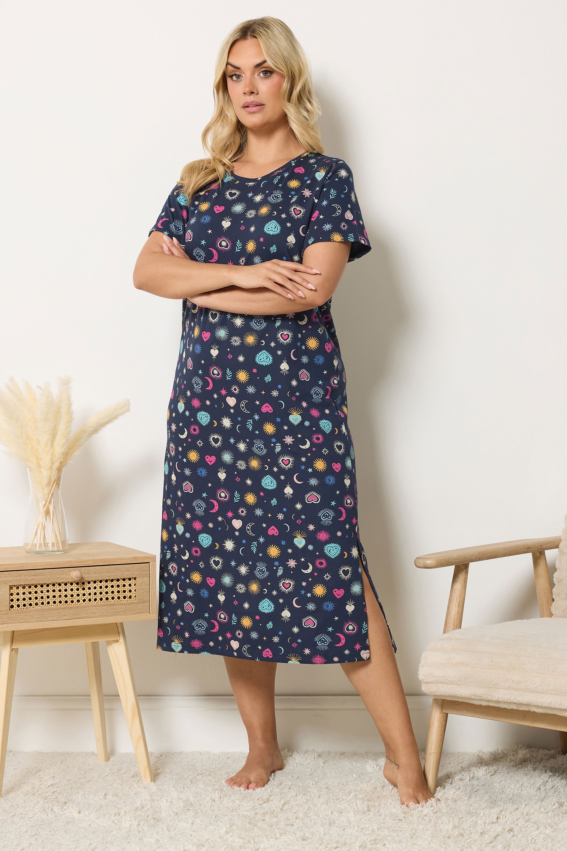 YOURS Plus Size Navy Blue Celestial Midaxi Nightdress | Yours Clothing 3