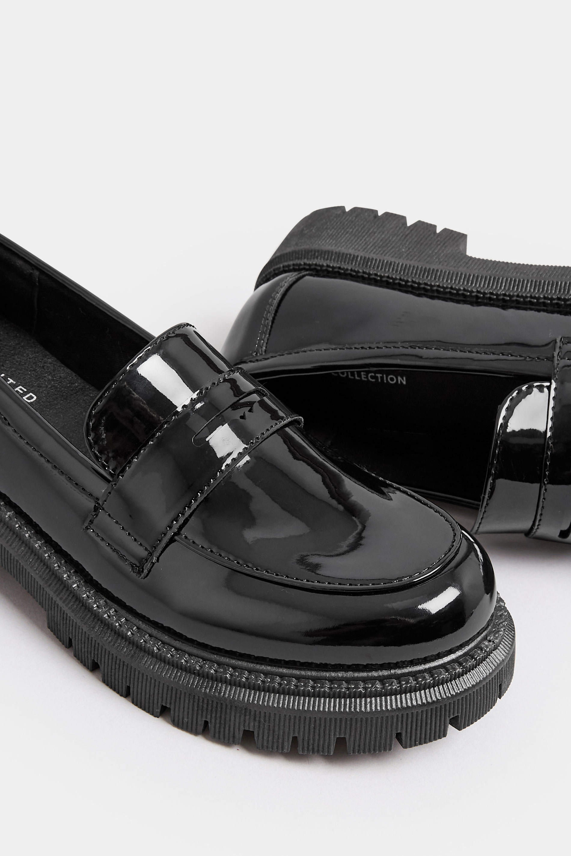 Black Patent Chunky Saddle Loafers In Wide E & Extra Wide EEE Fit ...