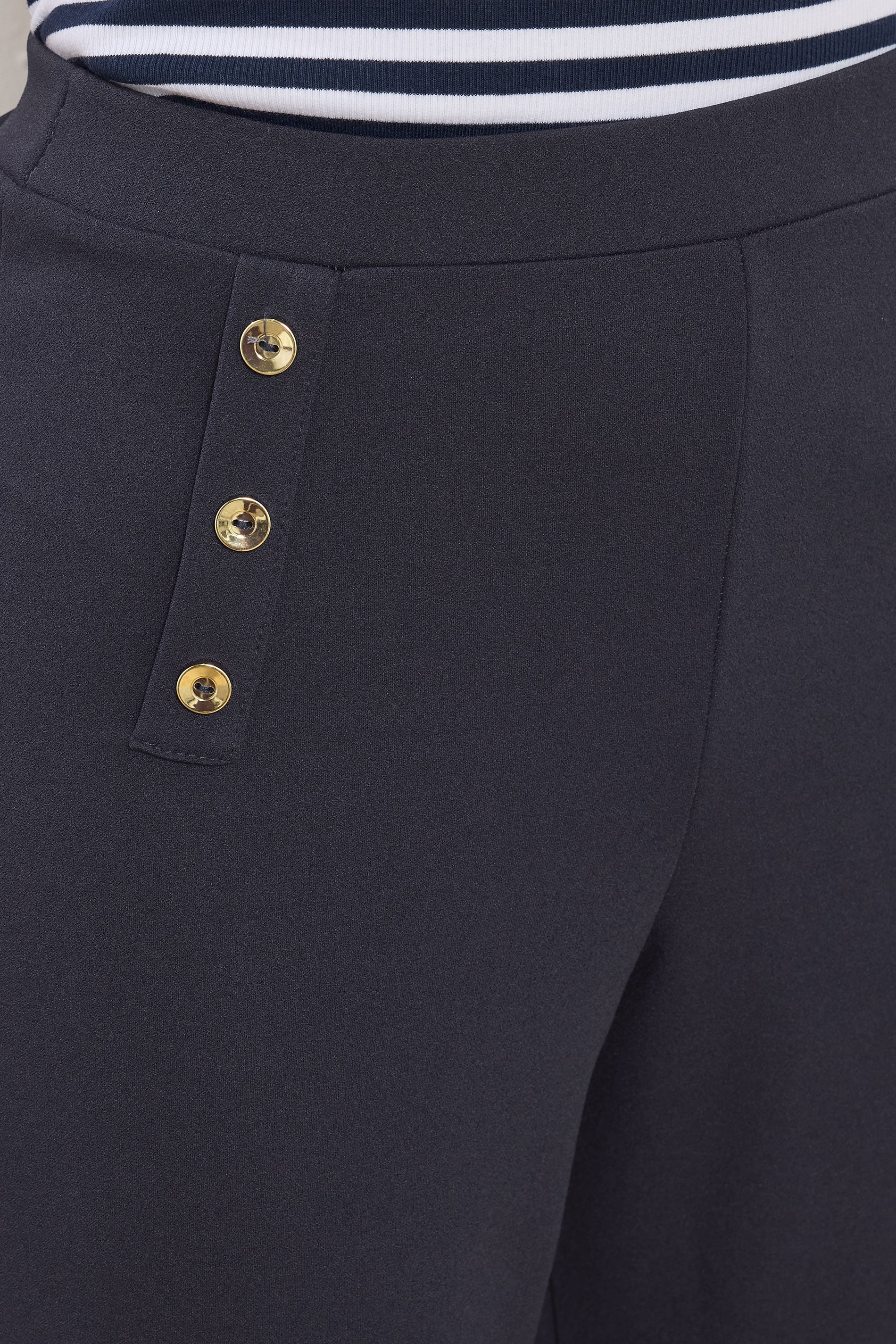 LTS Tall Navy Blue Military Button Detail Wide Leg Trousers | Long Tall Sally 4
