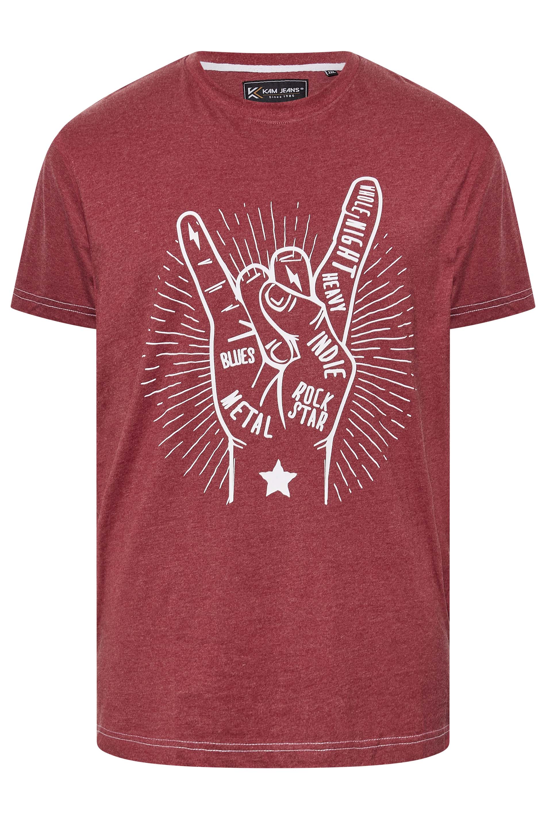 KAM Big & Tall Burgundy Red Rock Star Print T-Shirt 1