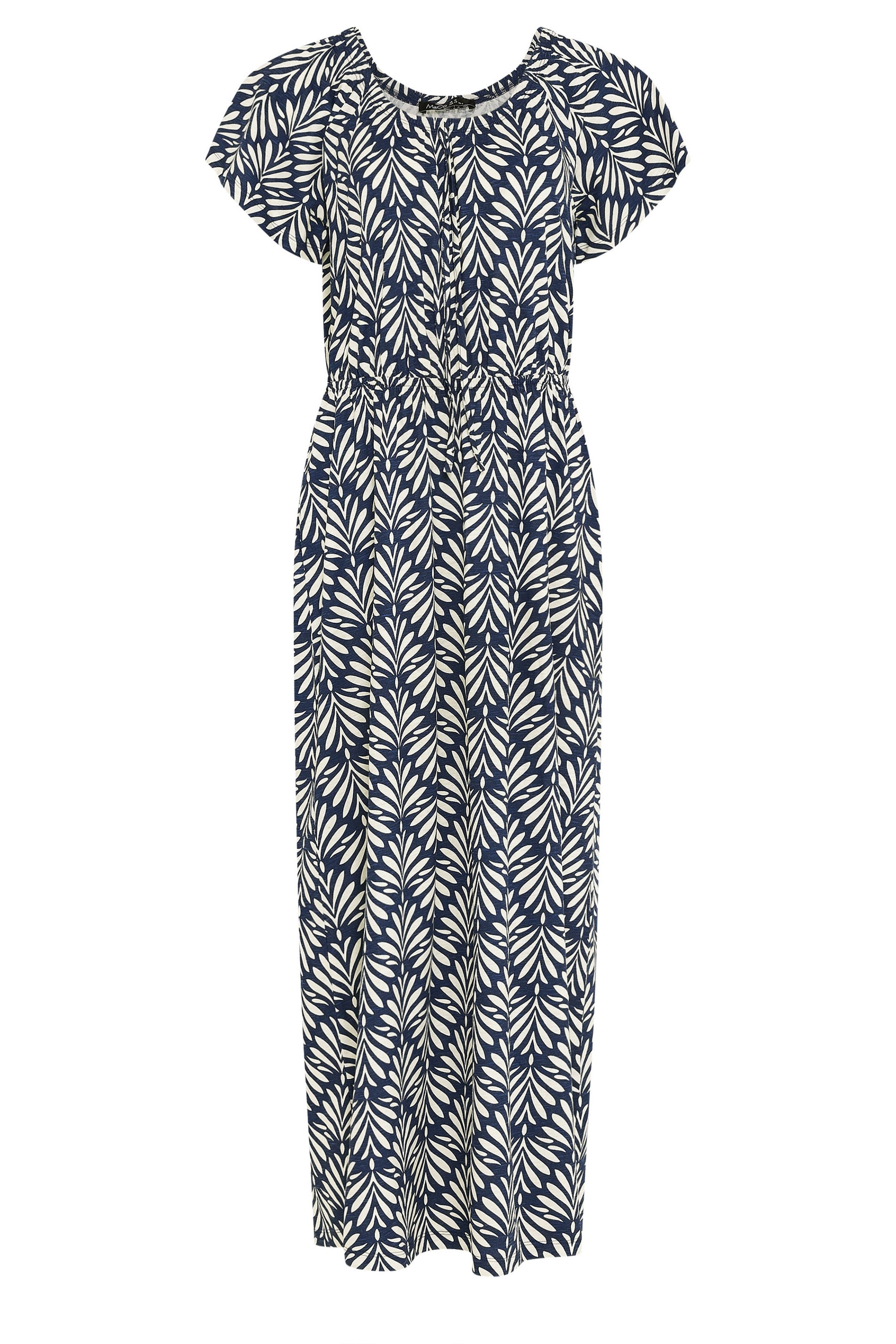 M&Co Navy Blue Leaf Print Tie Neck Cotton Maxi Dress | M&Co 5