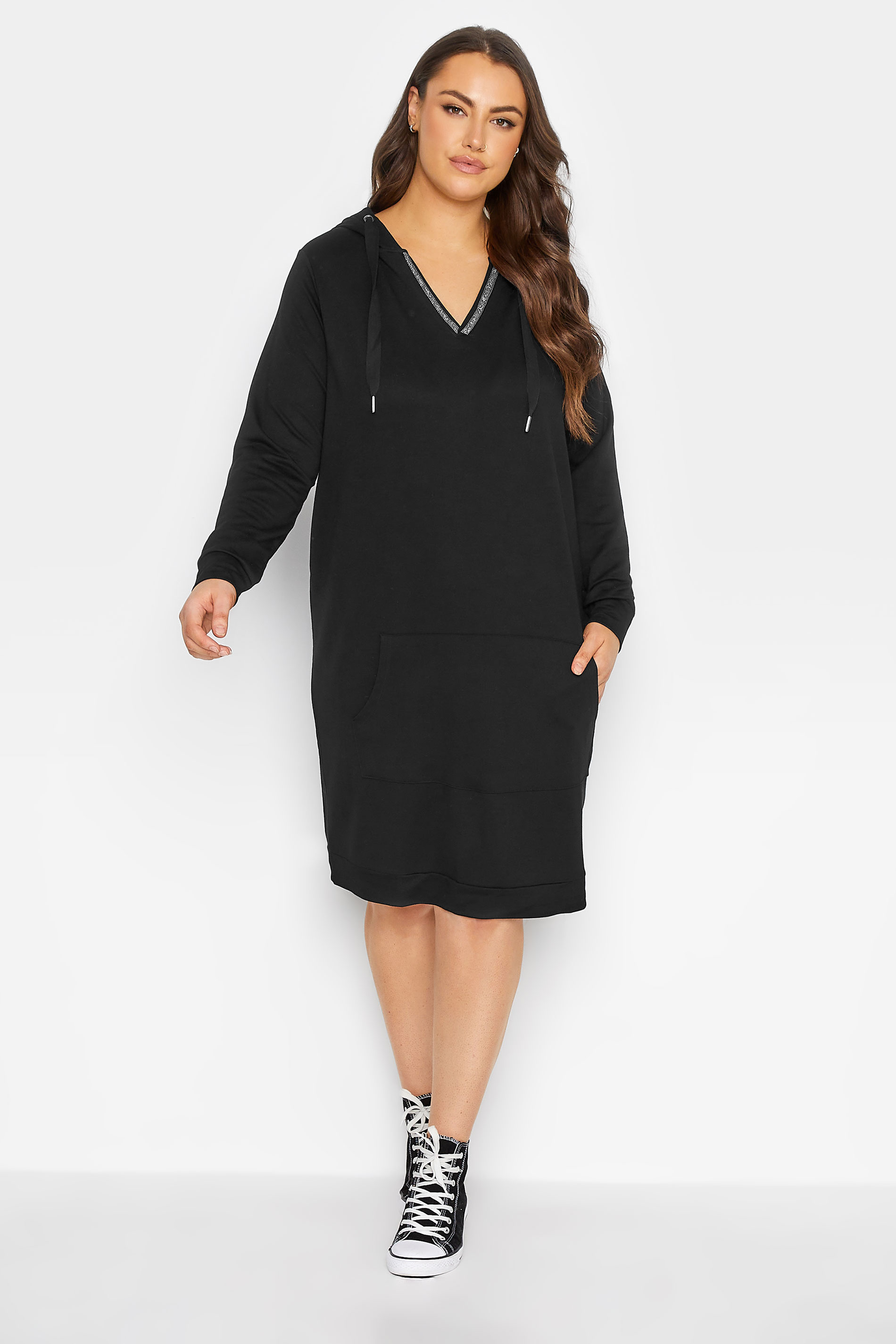 Curve Plus Size Black Hoodie Midi Dress | Yours Clothing 1