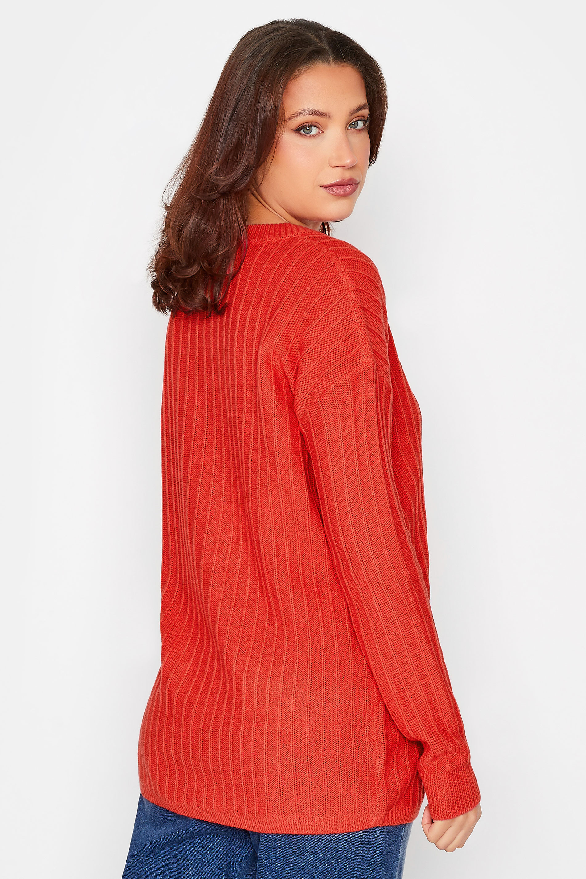 LTS Tall Women's Red Ribbed Long Sleeve Knitted Jumper | Long Tall Sally 3