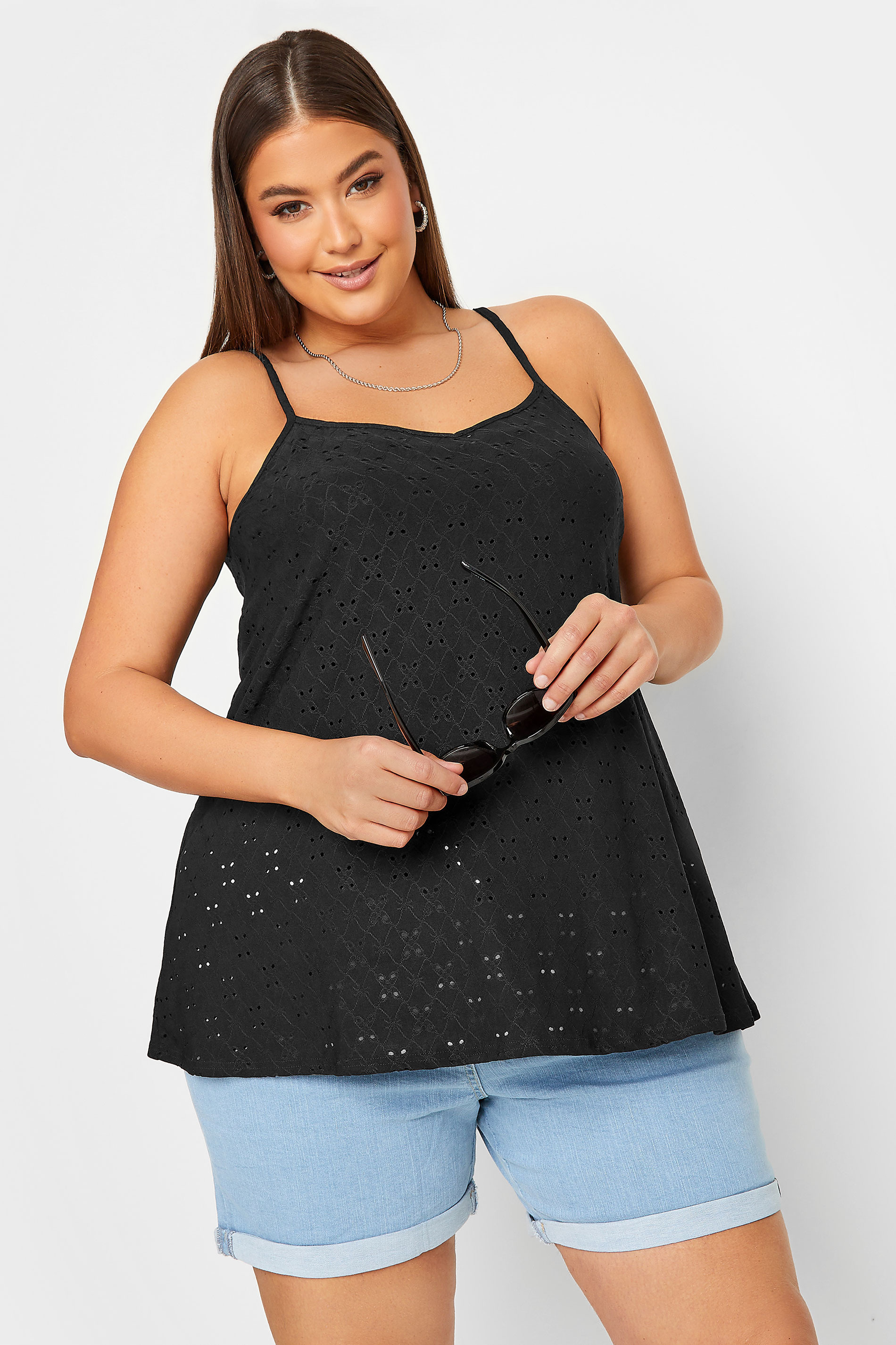 LIMITED COLLECTION Black Anglaise Swing Cami Top | Yours Clothing 2