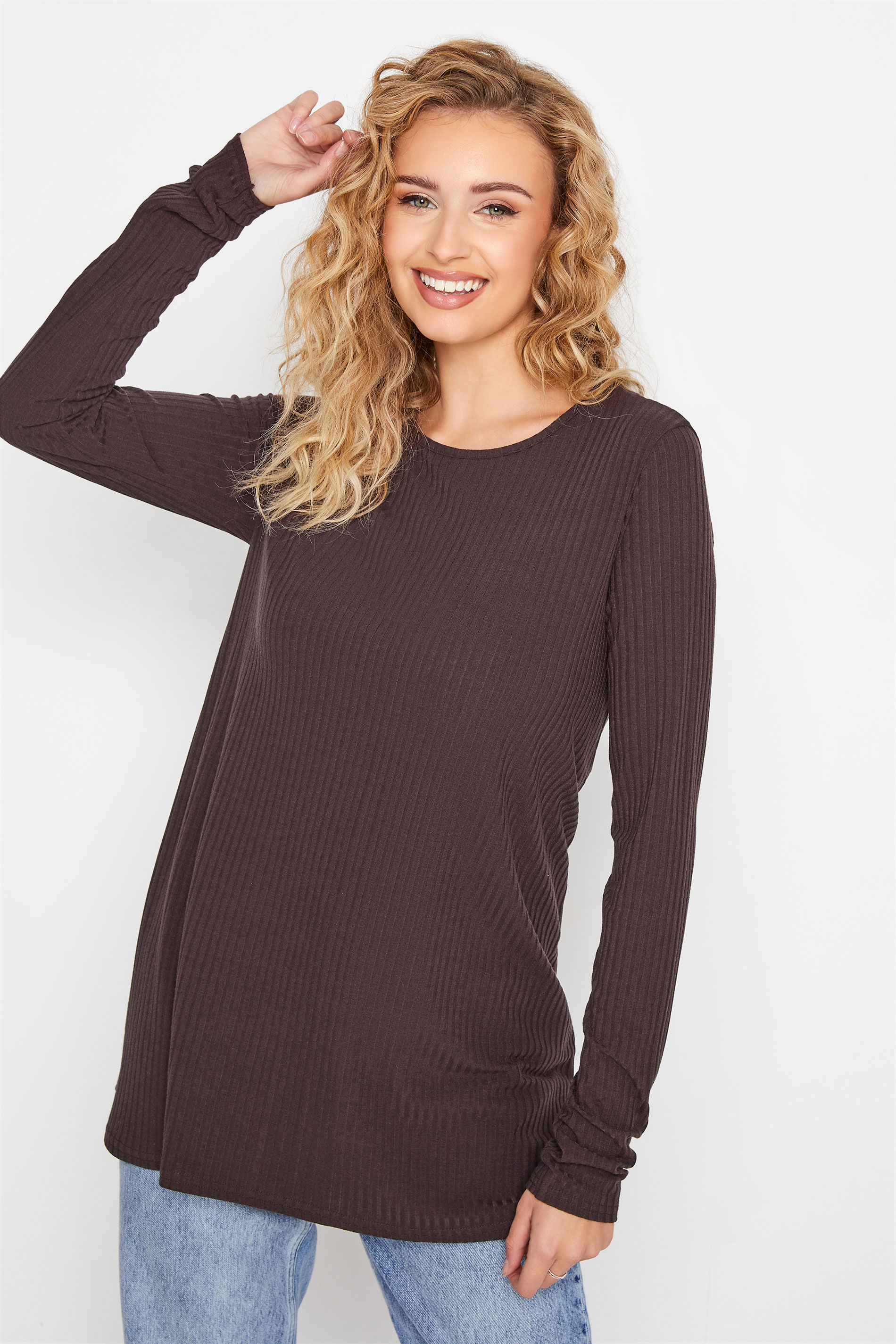 LTS Tall Brown Ribbed Swing Top 1