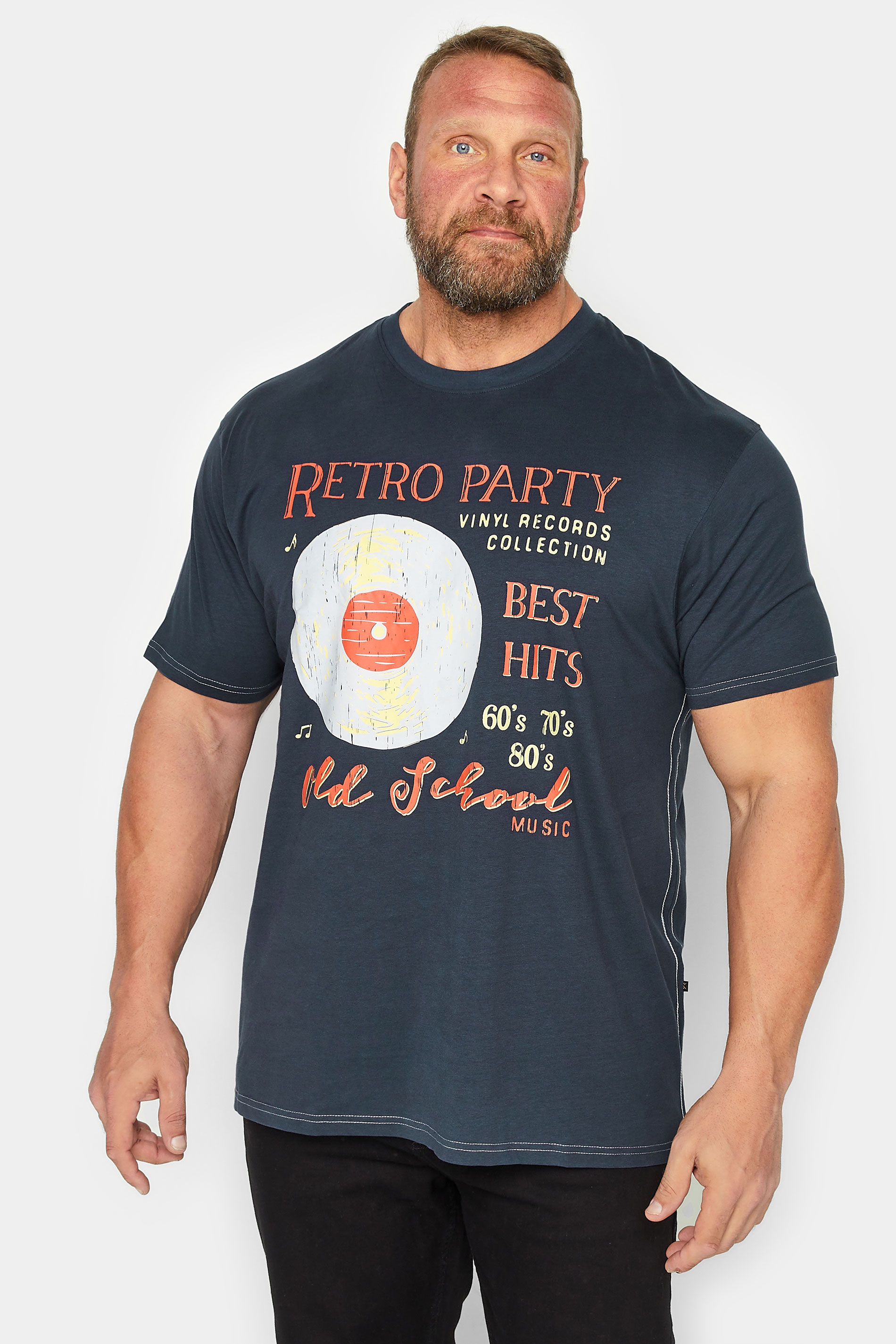 KAM Big & Tall Navy Blue 'Retro Party' Slogan Print T-Shirt | BadRhino 1