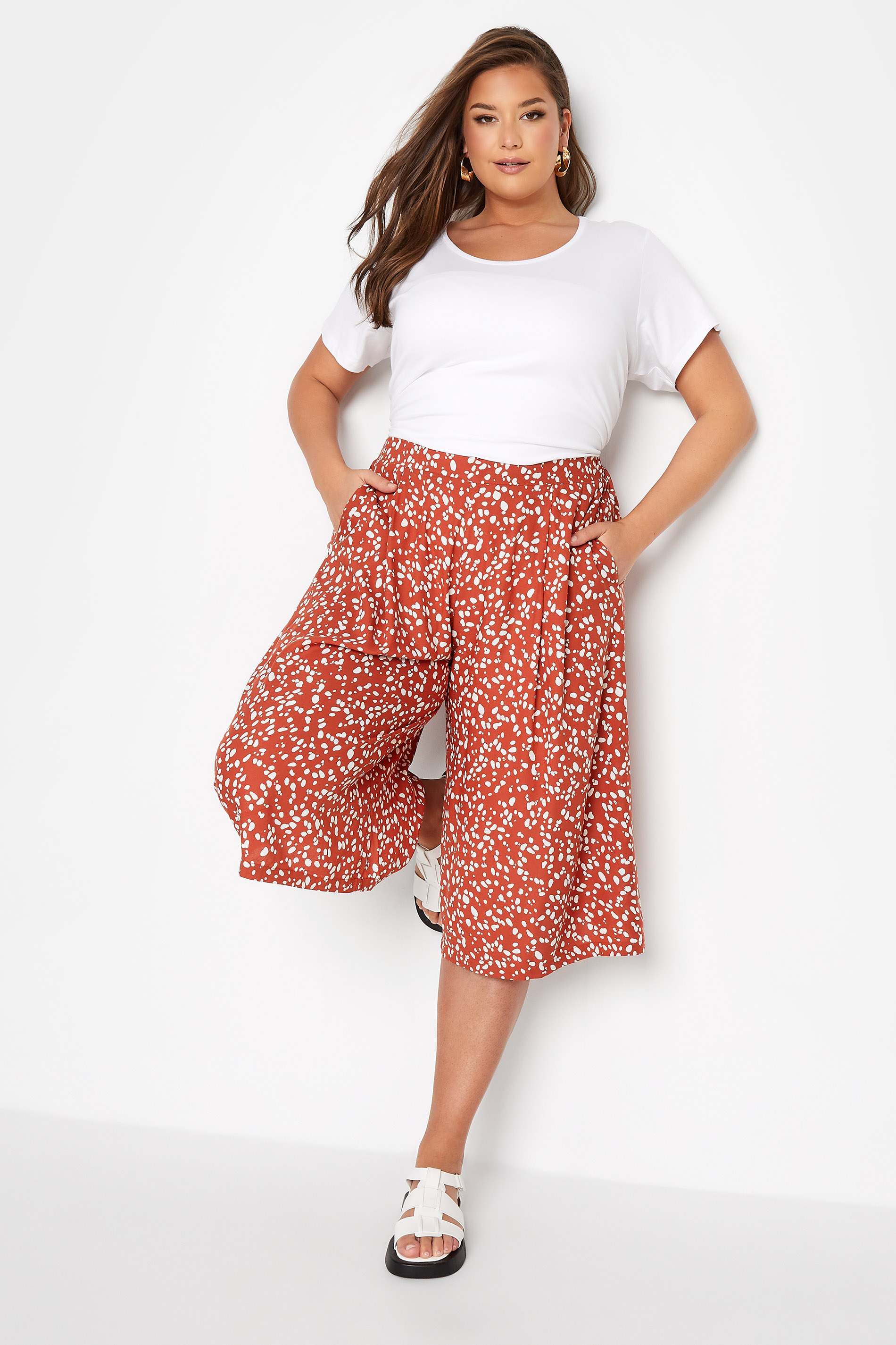 Grande taille  Pantalons Grande taille  Pantacourts | Jupe-Culotte Orange Design Dalmatien - VU79830