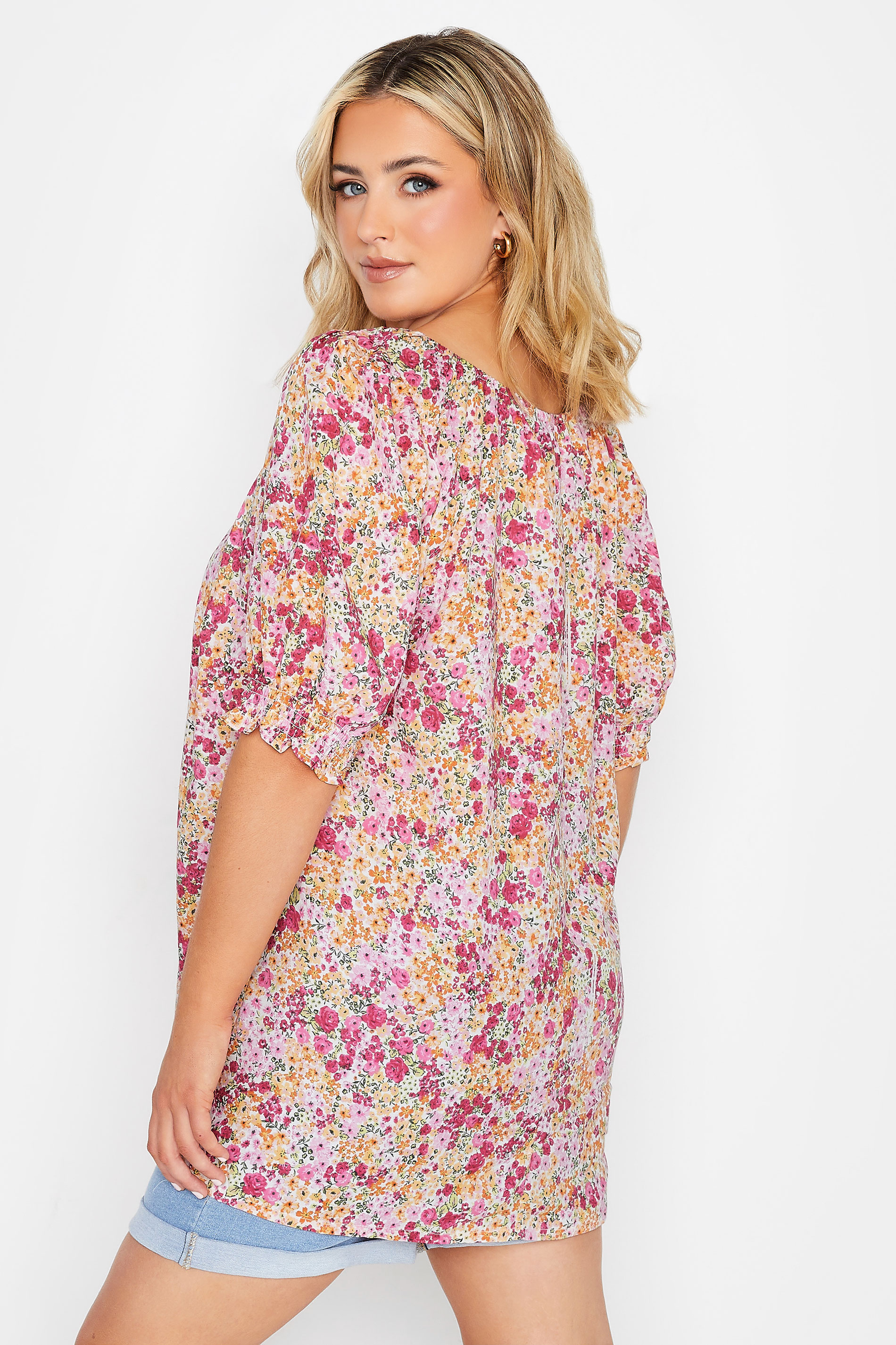 YOURS Plus Size Pink Ditsy Print Gypsy Top | Yours Clothing 3