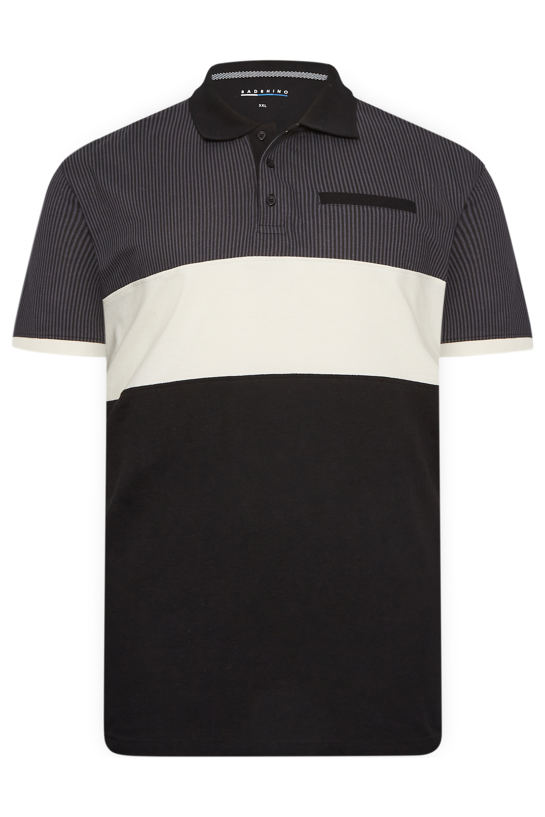 BadRhino Big & Tall Black Baseball Stripe Polo Shirt | BadRhino 3