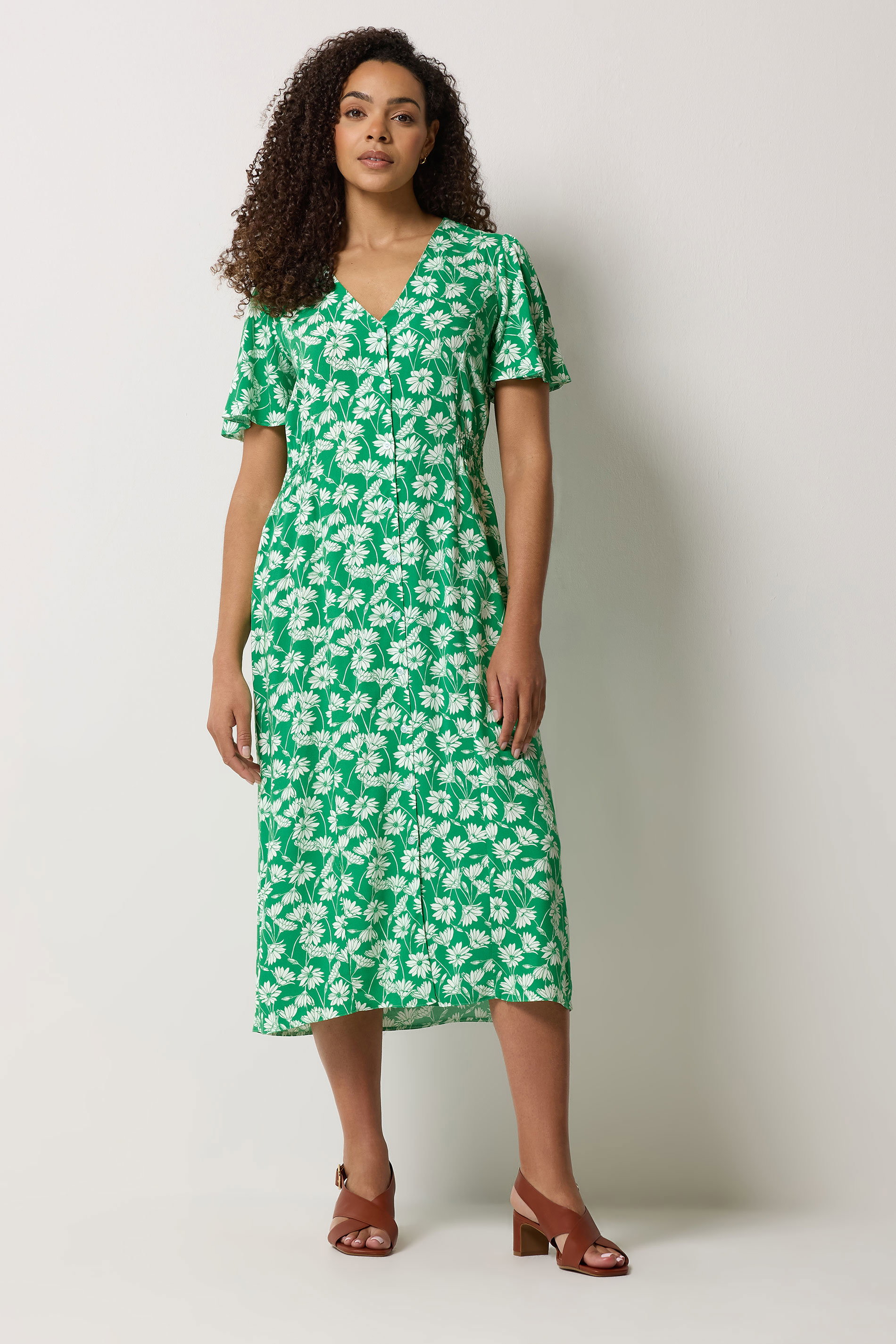 M&Co Green Daisy Print Midi Tea Dress | M&Co 3