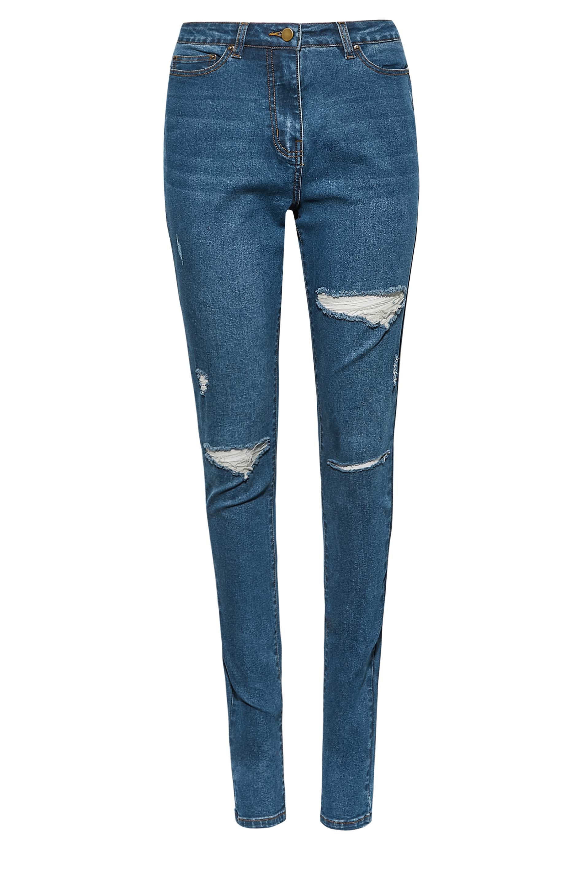 LTS Tall Women's Mid Blue Distressed AVA Skinny Jeans | Long Tall Sally 2