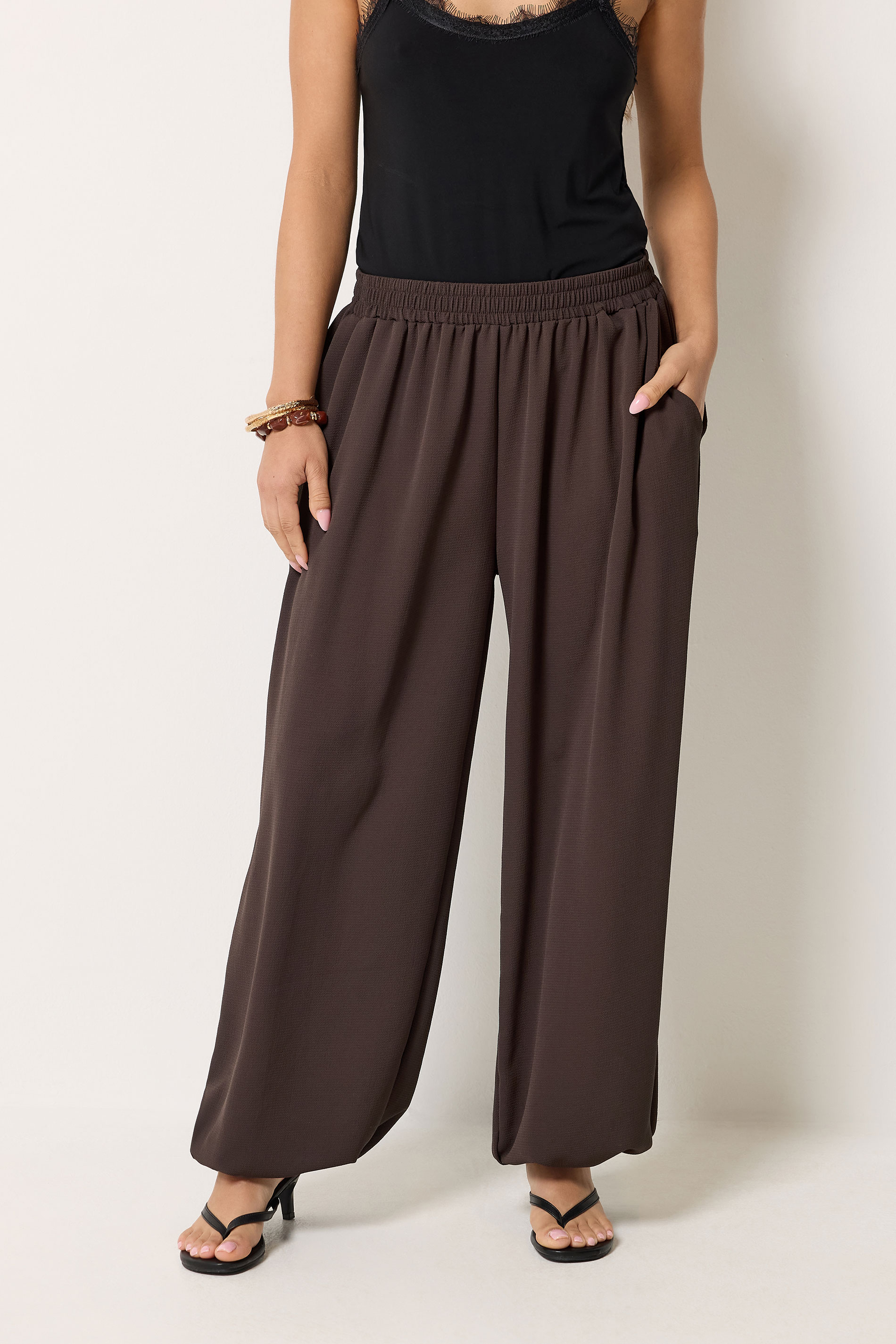 PixieGirl Petite Women's Chocolate Brown Balloon Trousers | PixieGirl 1