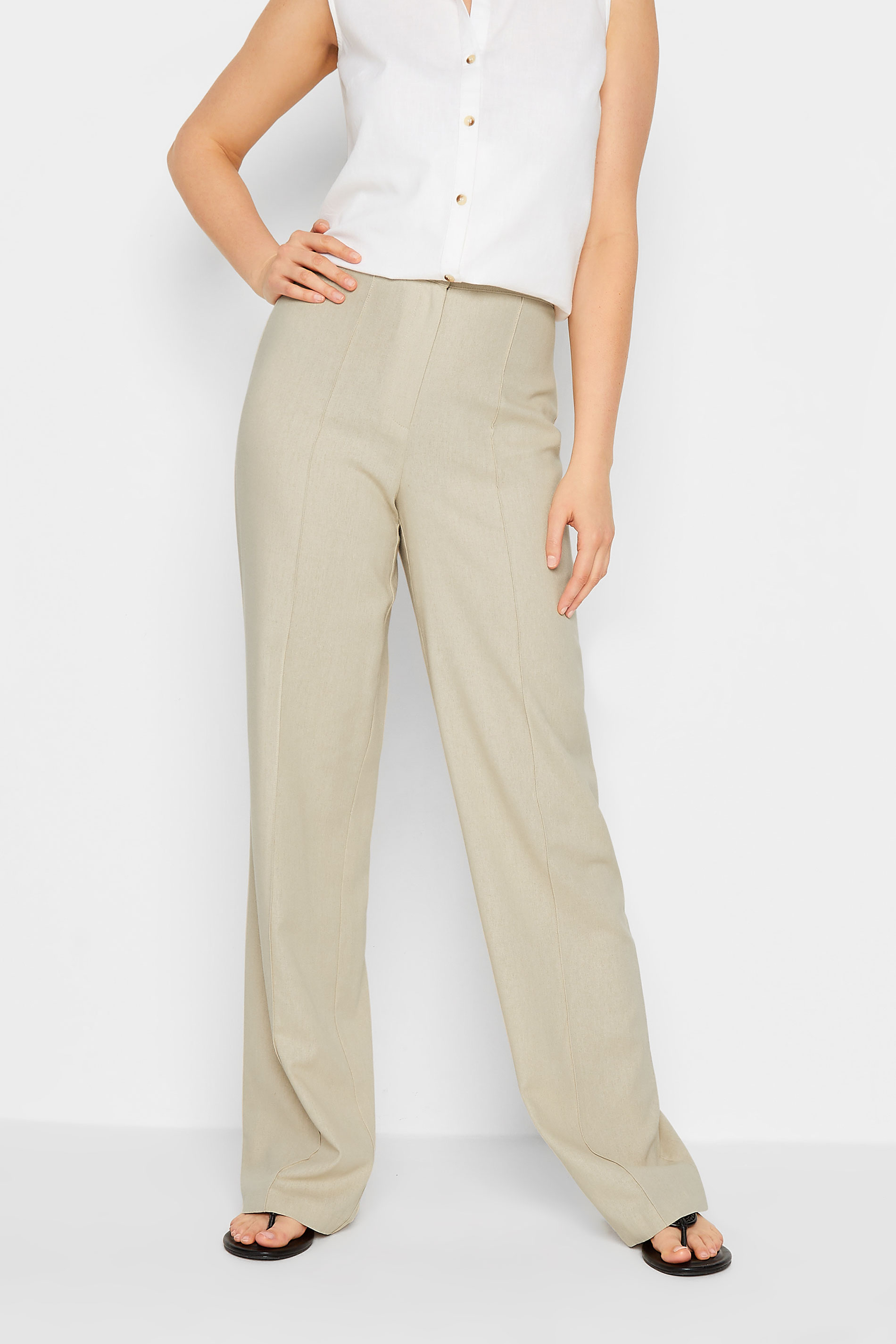 LTS Tall Stone Brown Linen Look Trousers | Long Tall Sally  1