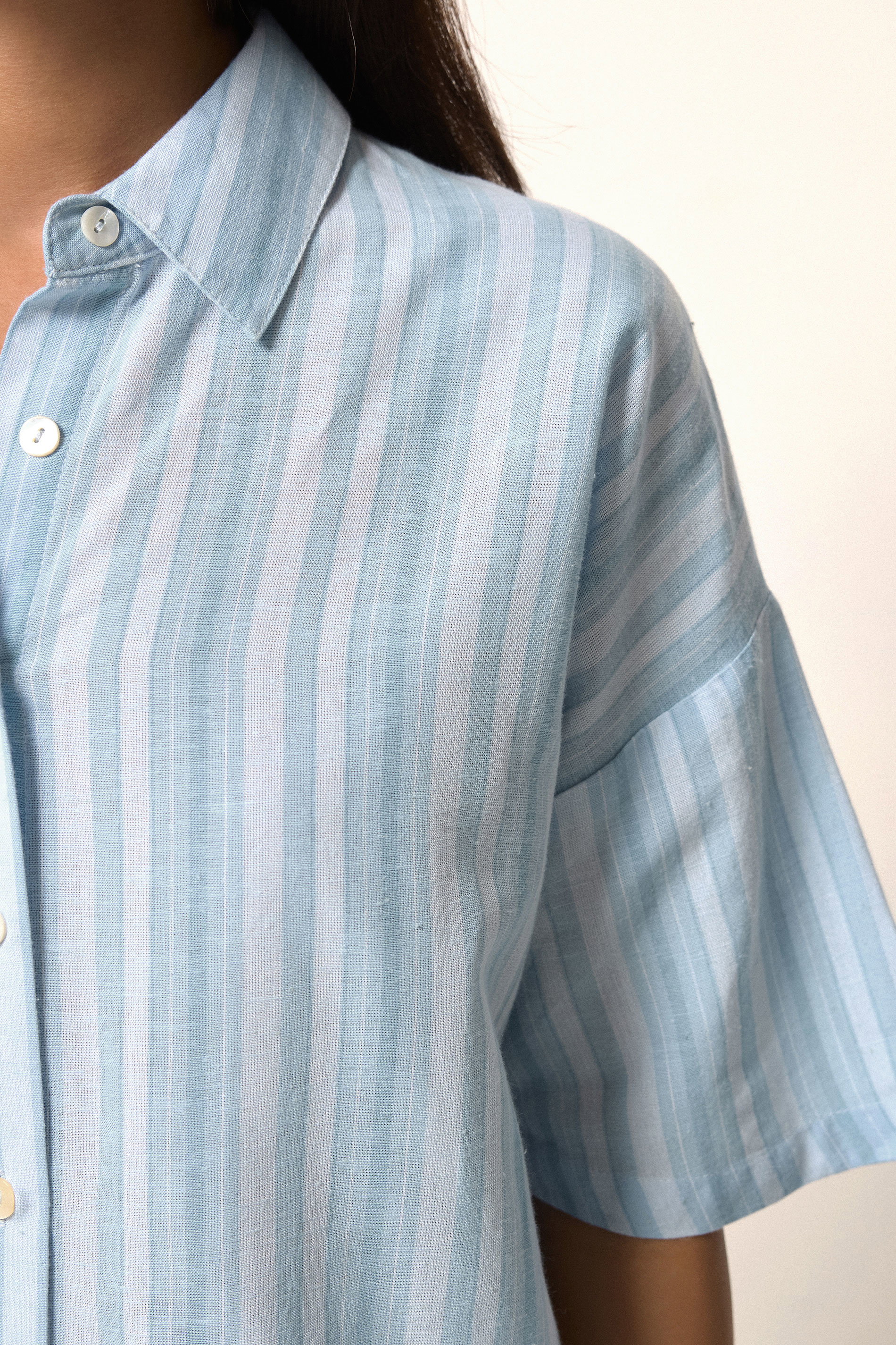 PixieGirl Petite Women's Blue Stripe Cotton Short Sleeve Shirt | PixieGirl 4