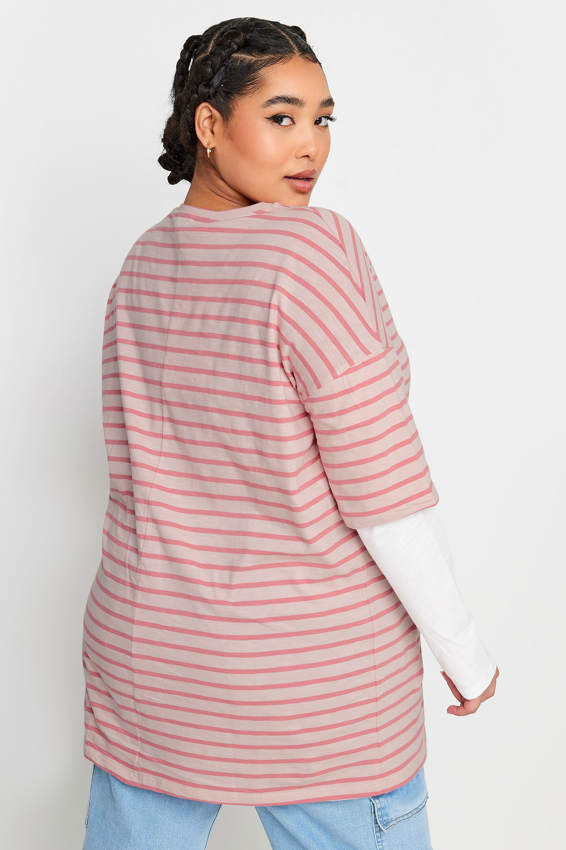 YOURS Plus Size Pink Stripe Double Layer Top | Yours Clothing 3