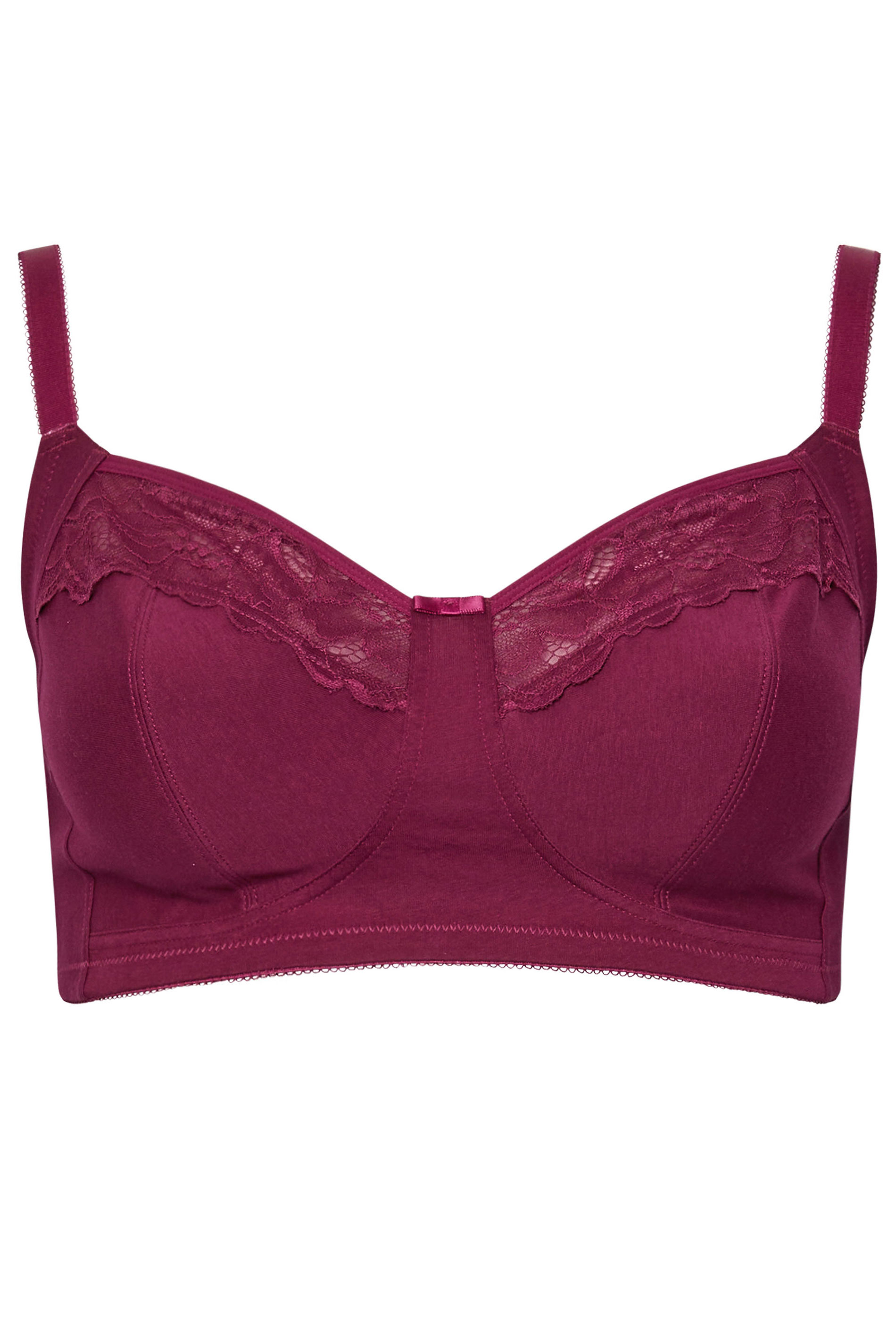 M&Co 2 PACK Black & Burgundy Red Cotton Lace Trim Bras | M&Co 8