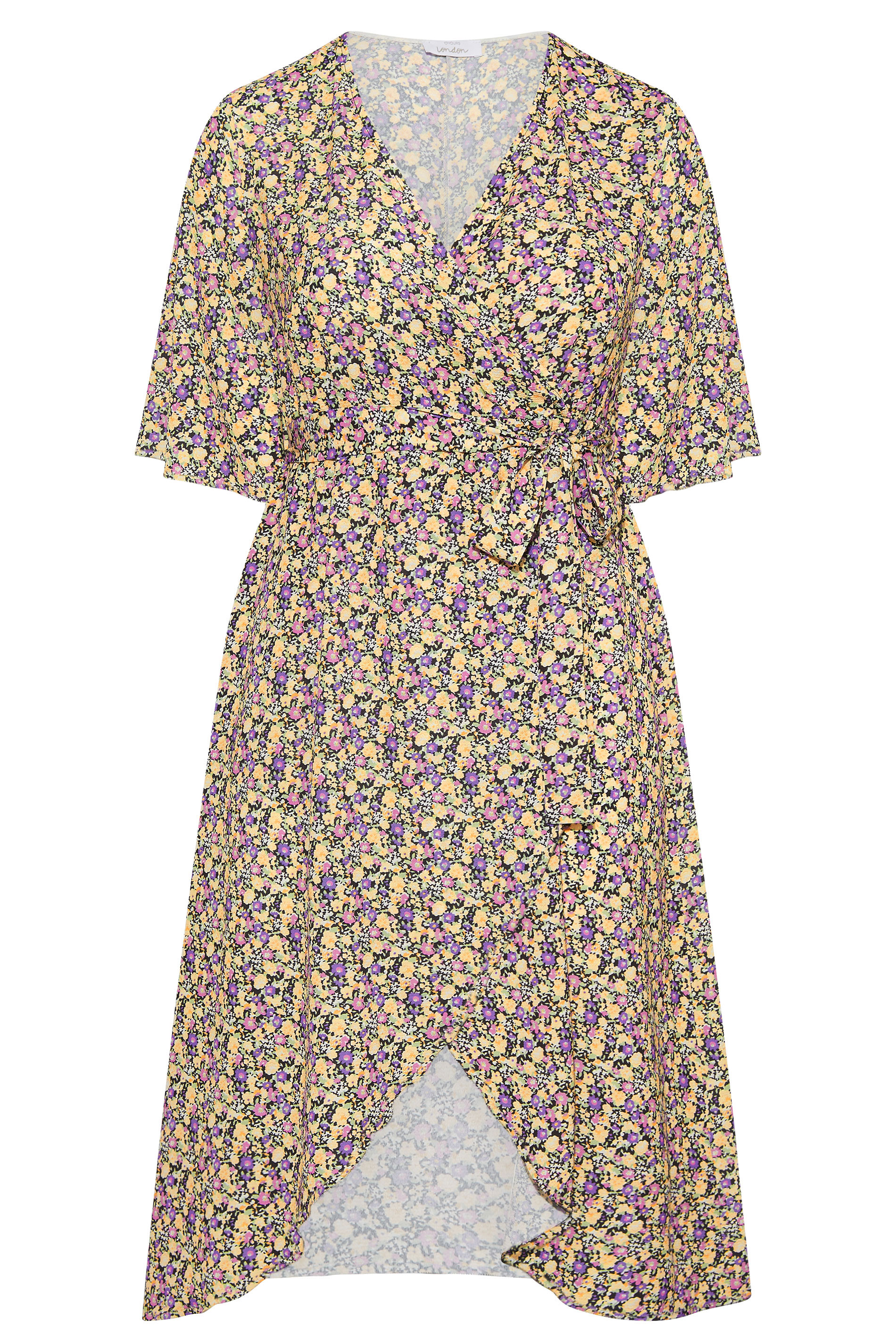 Robes Grande Taille Grande taille  Robes Portefeuilles | YOURS LONDON - Robe Violette Floral Cache-Coeur - BX16739