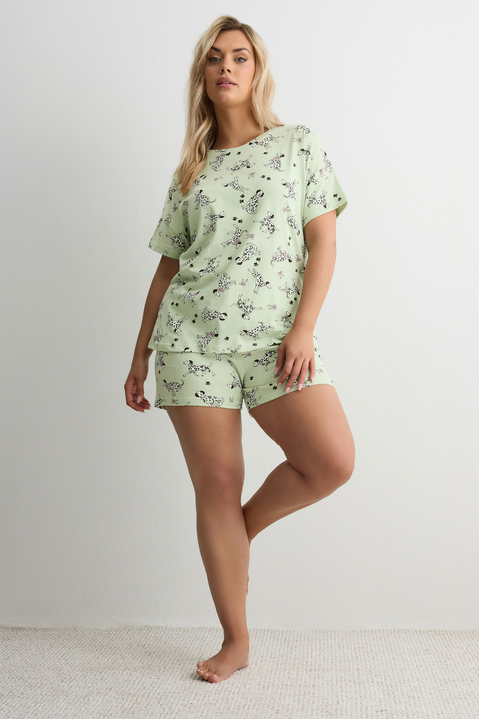 YOURS Plus Size Green Dalmatians Short Sleeve Pyjama Set | Yours Clothing 3