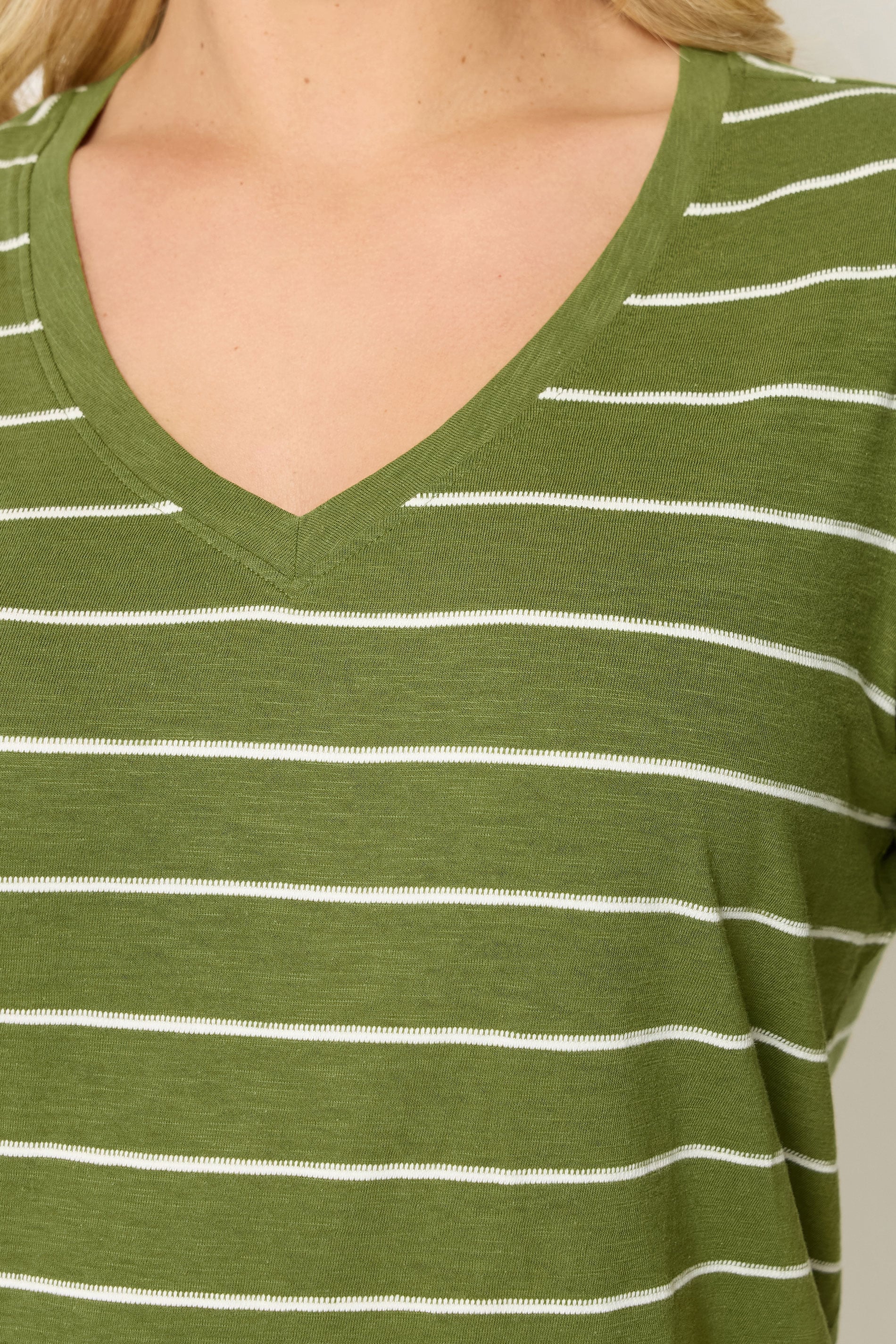 YOURS Plus Size Khaki Green Stripe T-Shirt | Yours Clothing 4