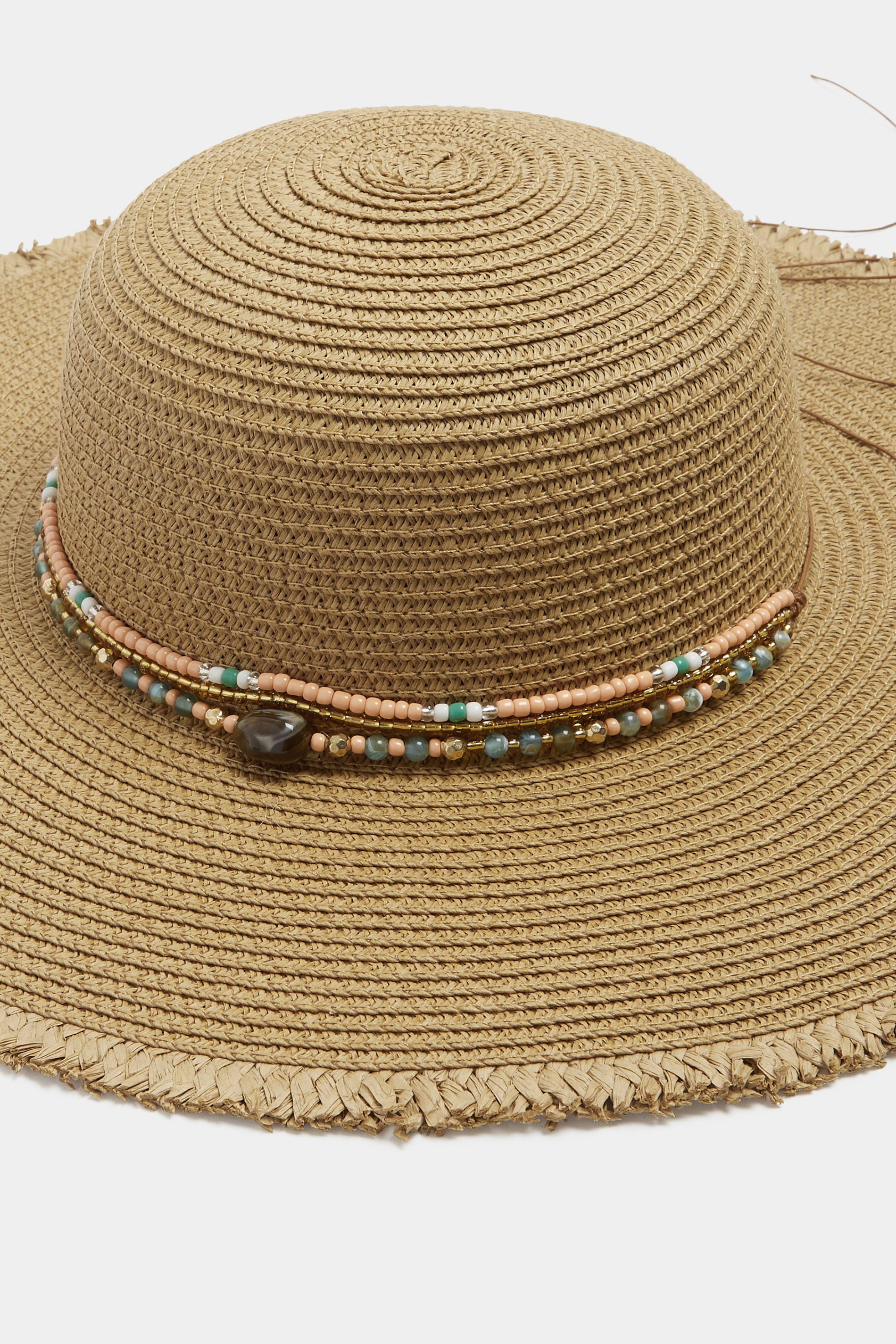 Brown Bead Detail Straw Hat | Yours Clothing 2