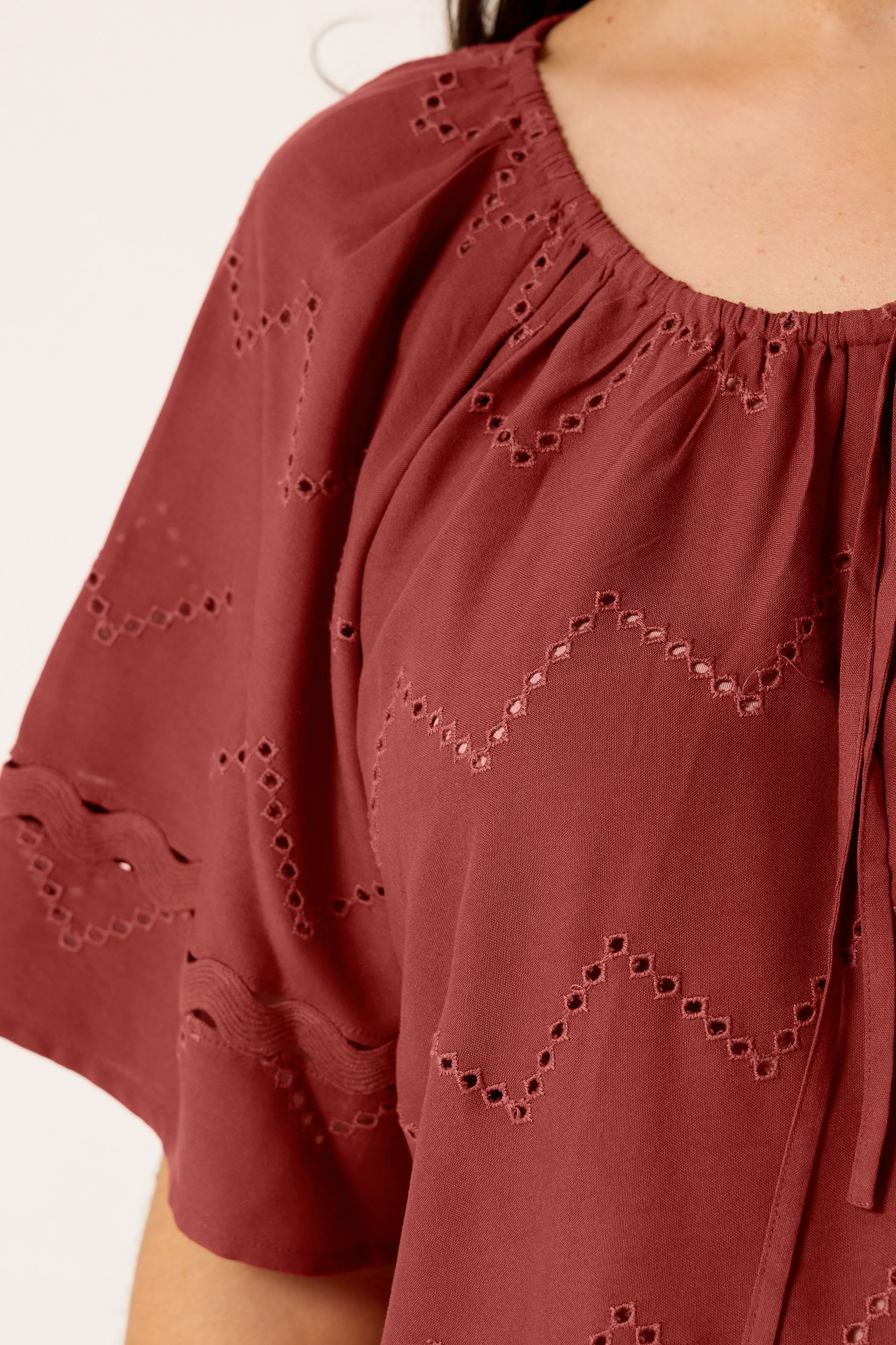 YOURS Plus Size Red Broderie Anglaise Scallop Blouse | Yours Clothing 4