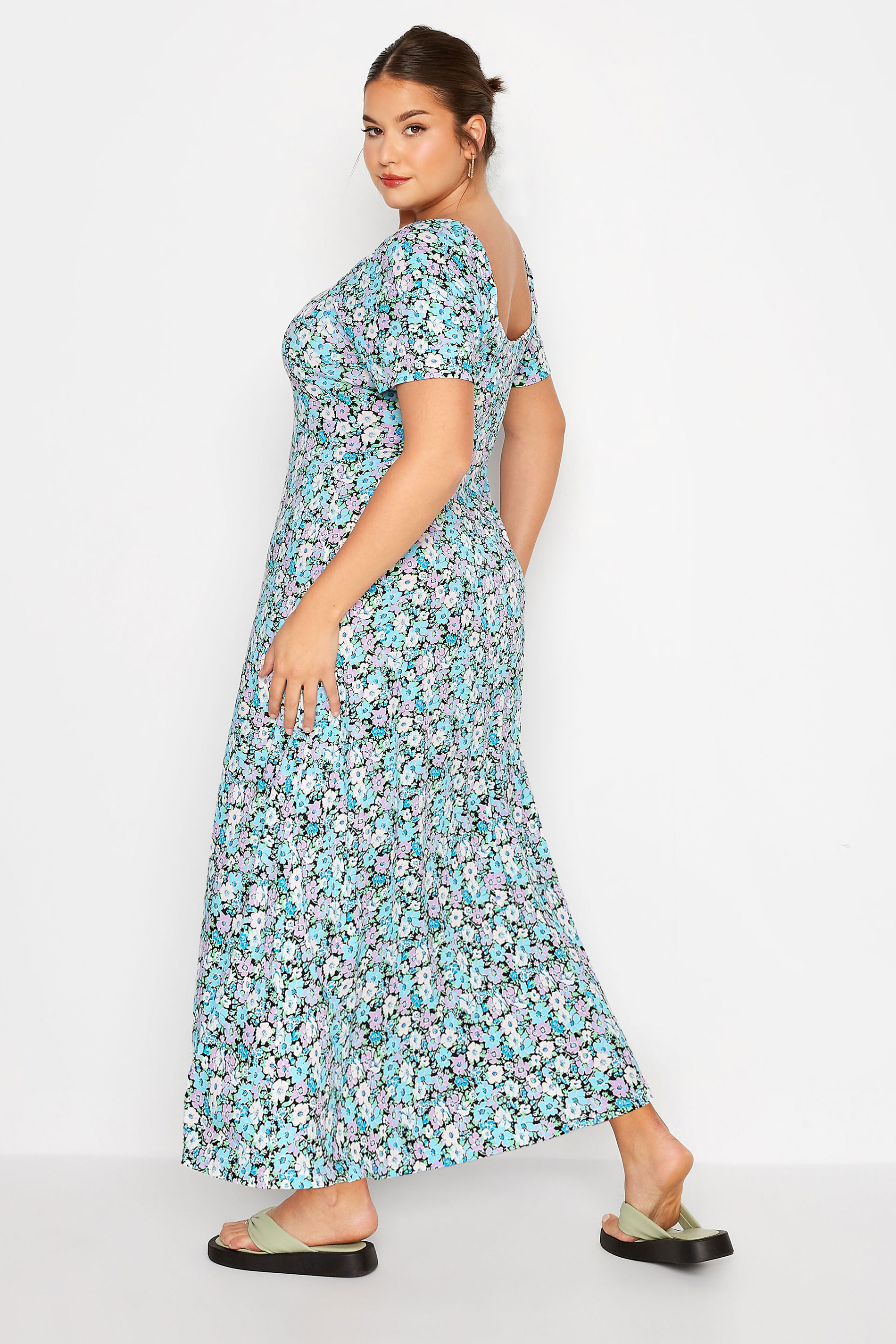 Robes Grande Taille Grande taille  Robes Midaxi | LIMITED COLLECTION - Robe Bleue Floral Manches Courtes - CK51720