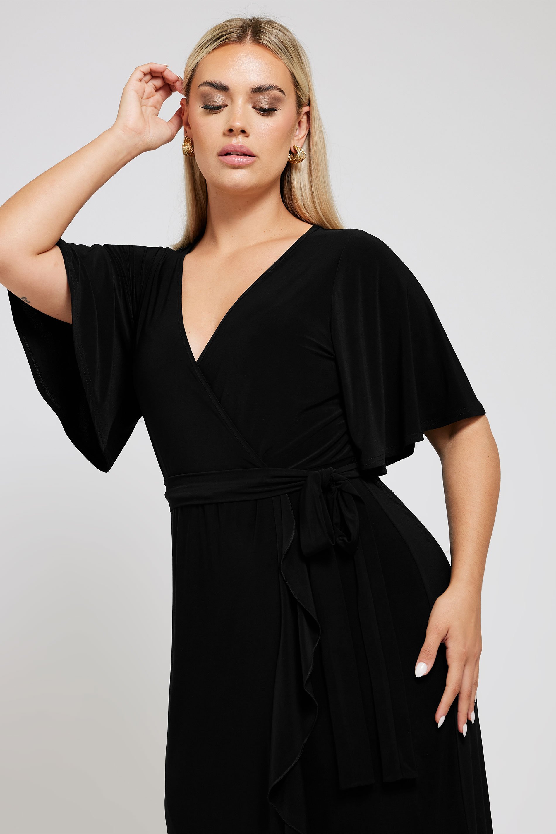 YOURS LONDON Plus Size Black Ruffle Hem Maxi Dress | Yours Clothing