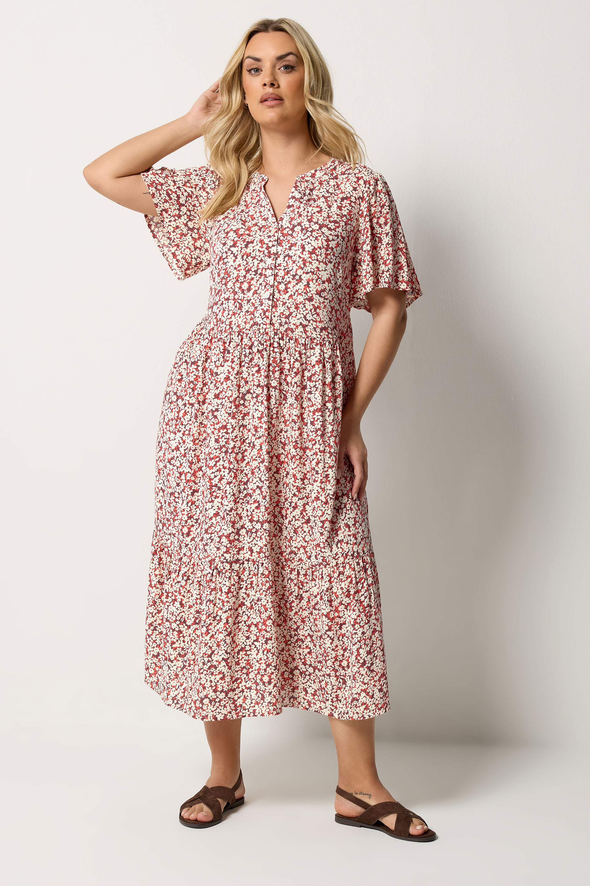 YOURS Plus Size Orange Floral Placket Dress | Yours Clothing 1