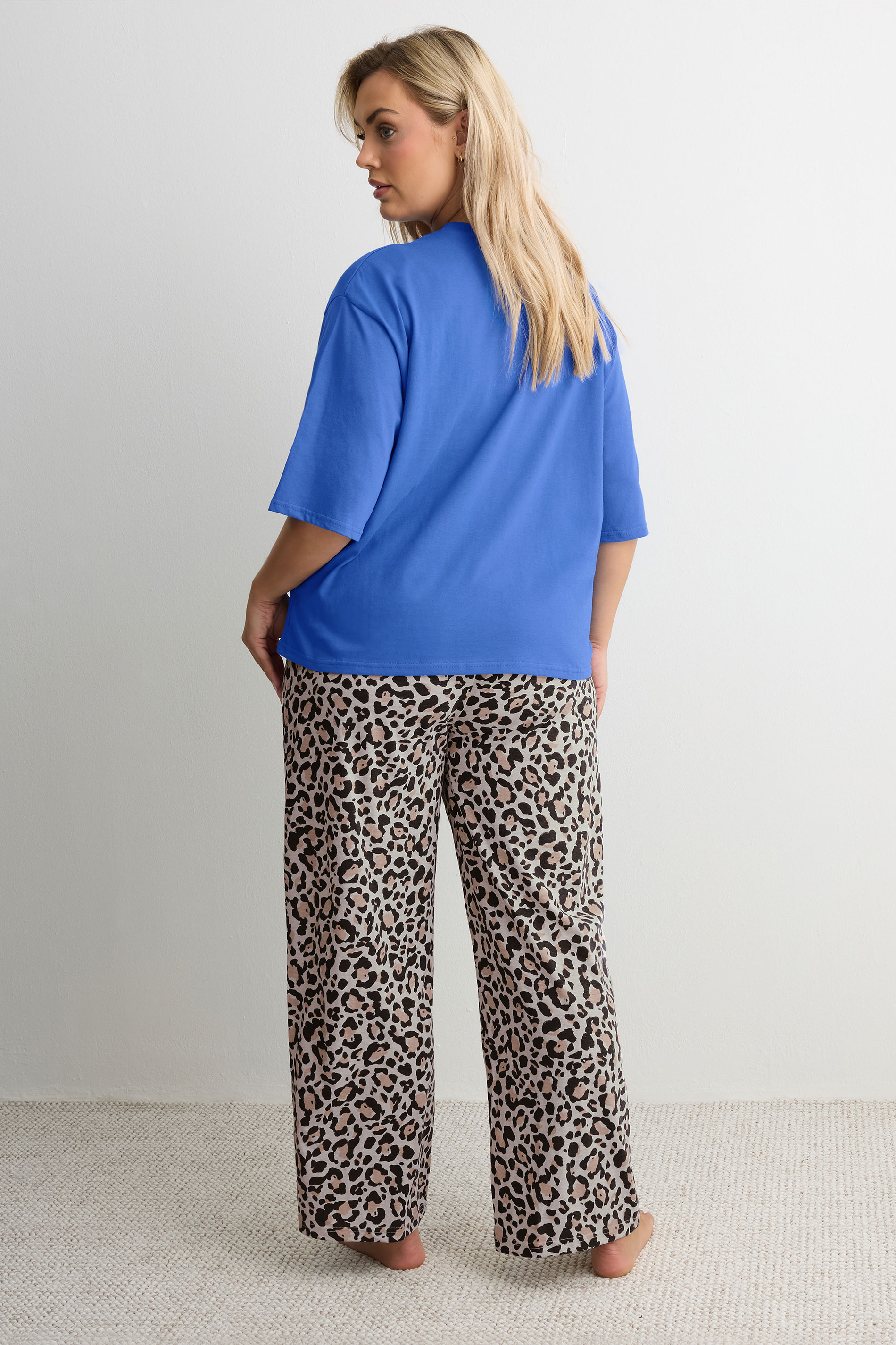 YOURS Plus Size Blue & Leopard Print 'Ibiza' Pyjama Set | Yours Clothing 2