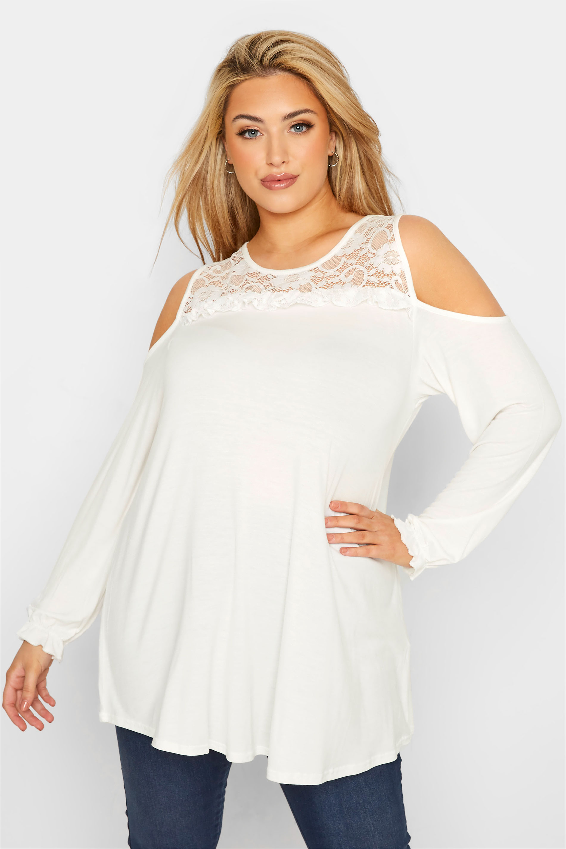 LIMITED COLLECTION Curve White Cold Shoulder Lace Top_A.jpg