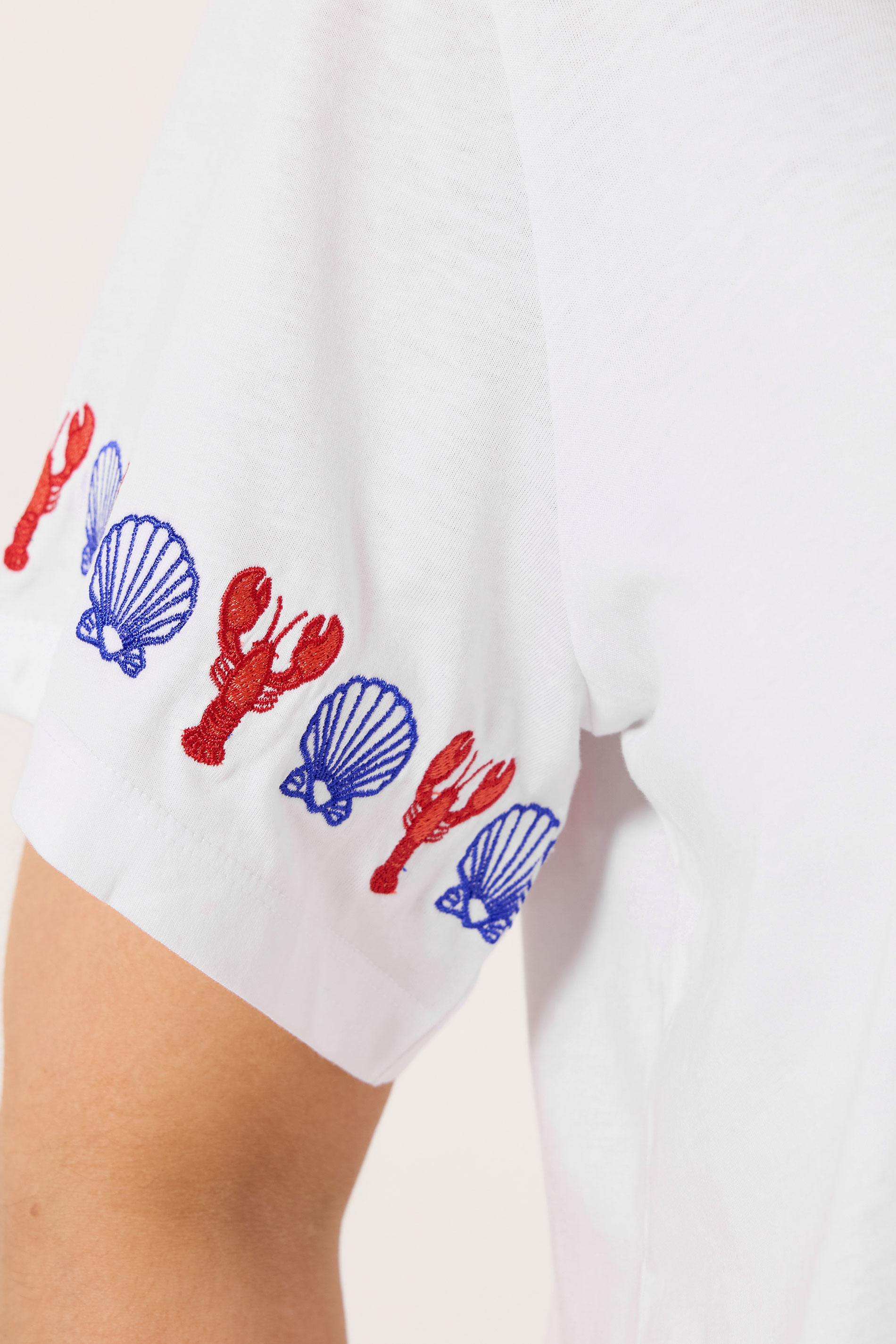 YOURS Plus Size White Embroidered Lobster Sleeve Detail T-Shirt | Yours Clothing 4