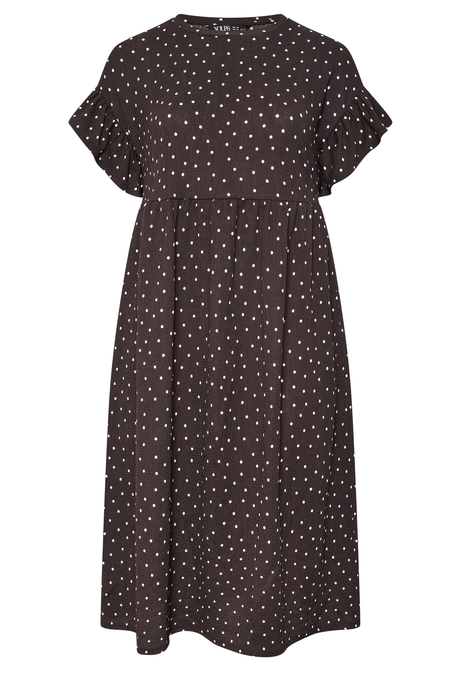 YOURS Plus Size Chocolate Brown Polka Dot Frill Sleeve Midi Dress | Yours Clothing 5