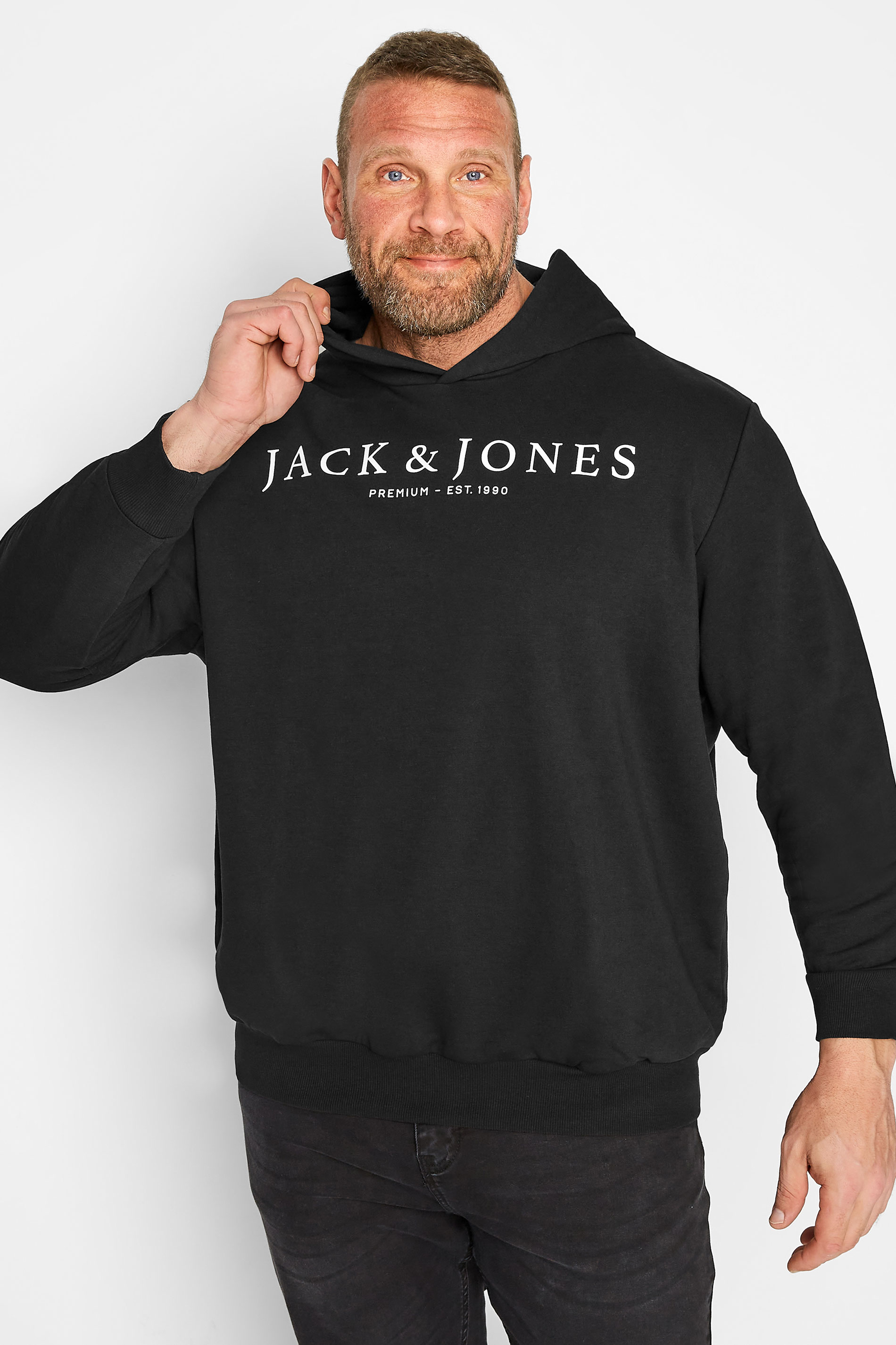 JACK & JONES Big & Tall Black Logo Hoodie | BadRhino 1