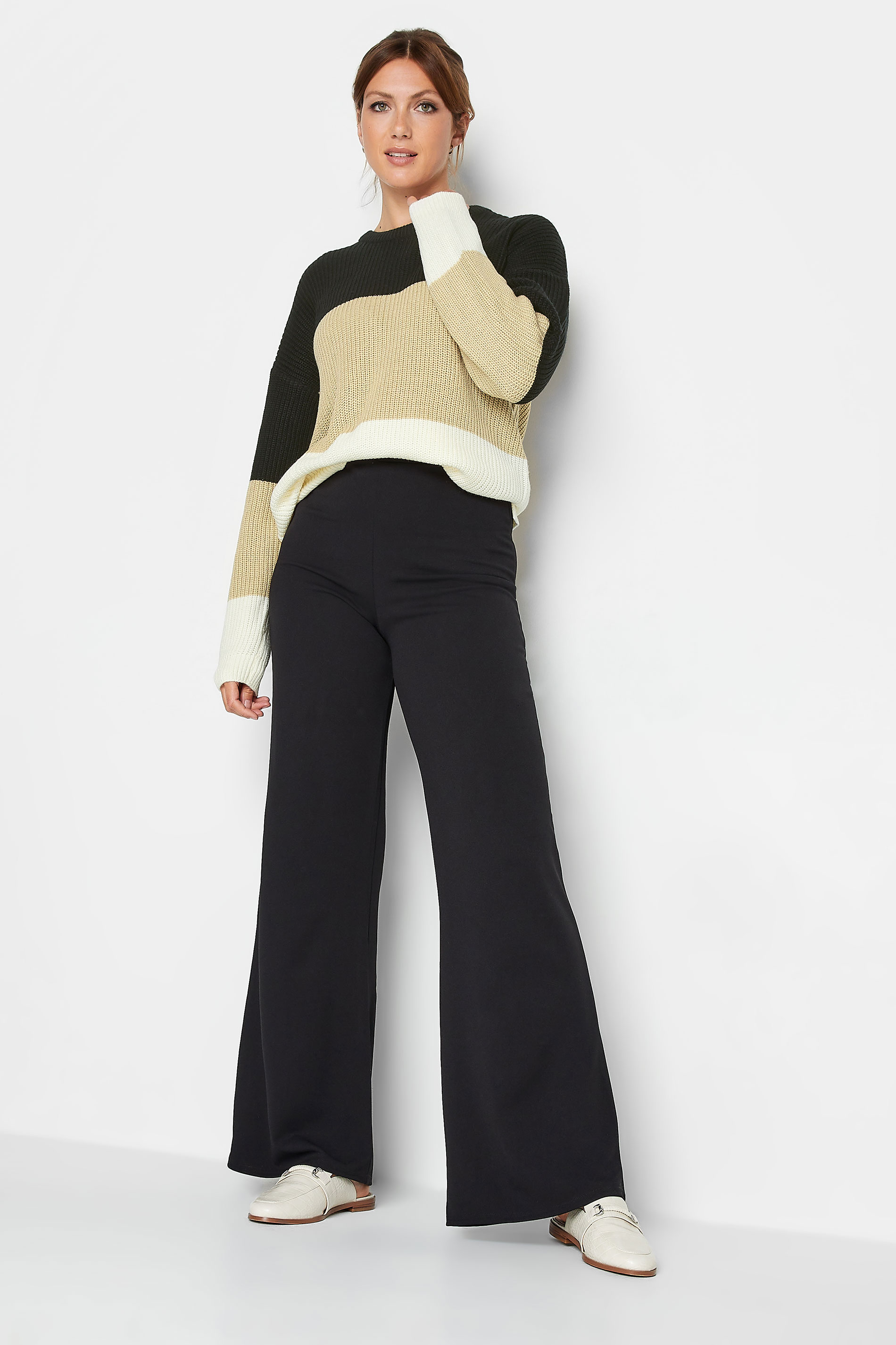 LTS Tall Womens Black & Brown Colourblock Knit Jumper | Long Tall Sally  2