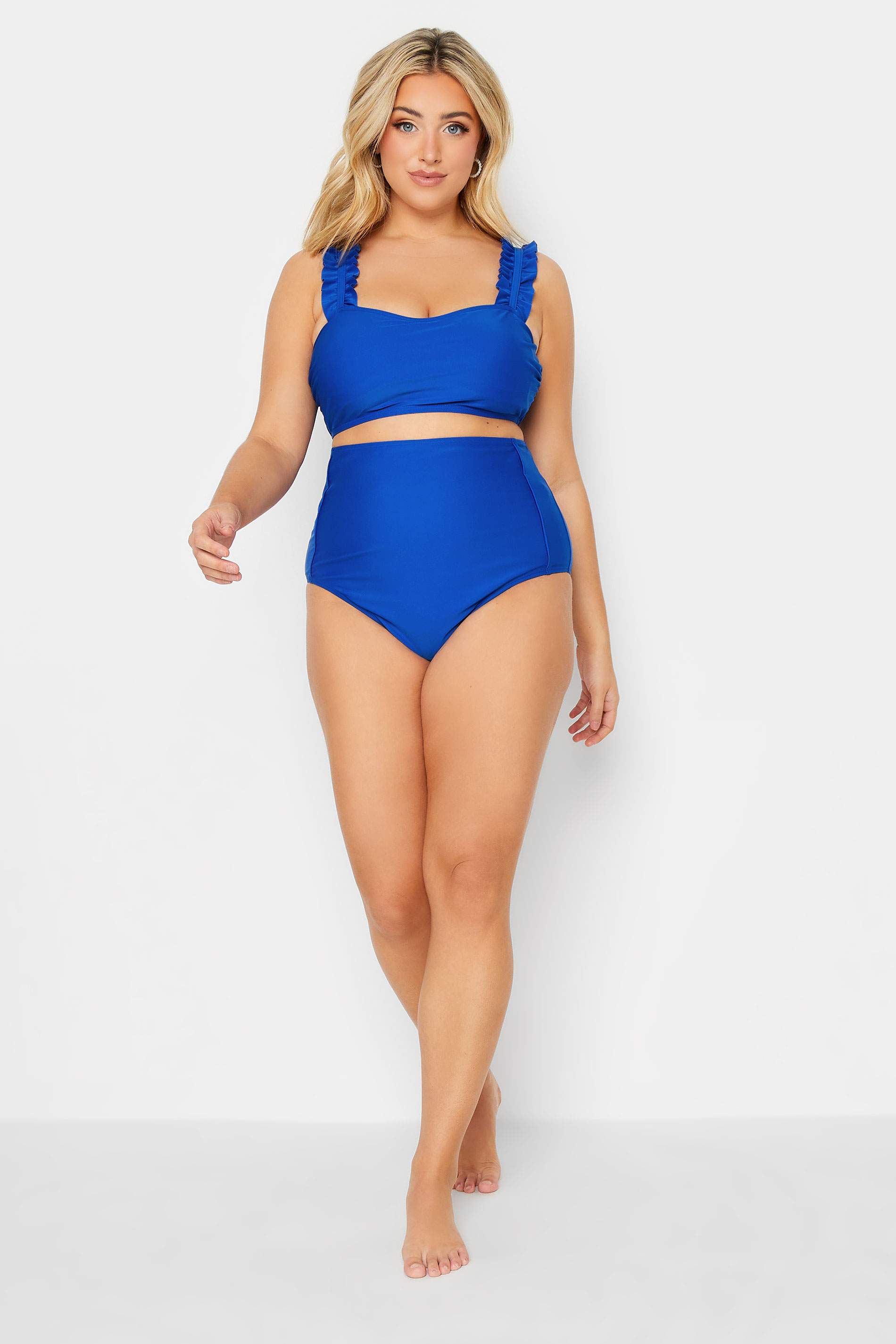 YOURS Plus Size Cobalt Blue Frill Strap Bikini Top | Yours Clothing 2