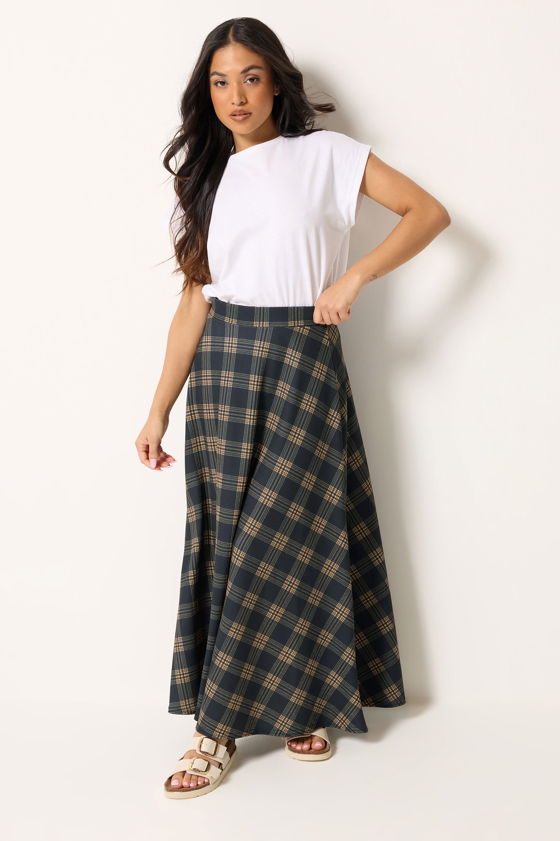 PixieGirl Petite Women's Dark Blue Check Maxi Skirt | PixieGirl 3