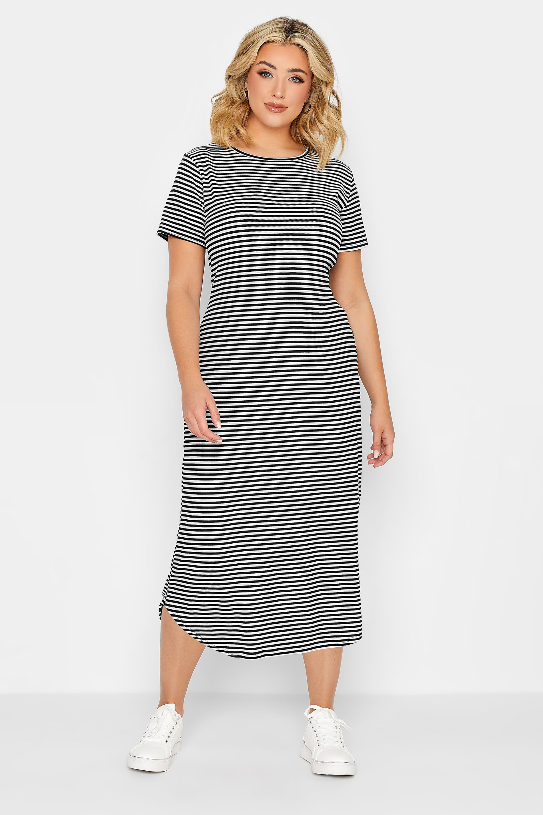 YOURS PETITE Plus Size Black Stripe Midaxi Dress | Yours Clothing 2