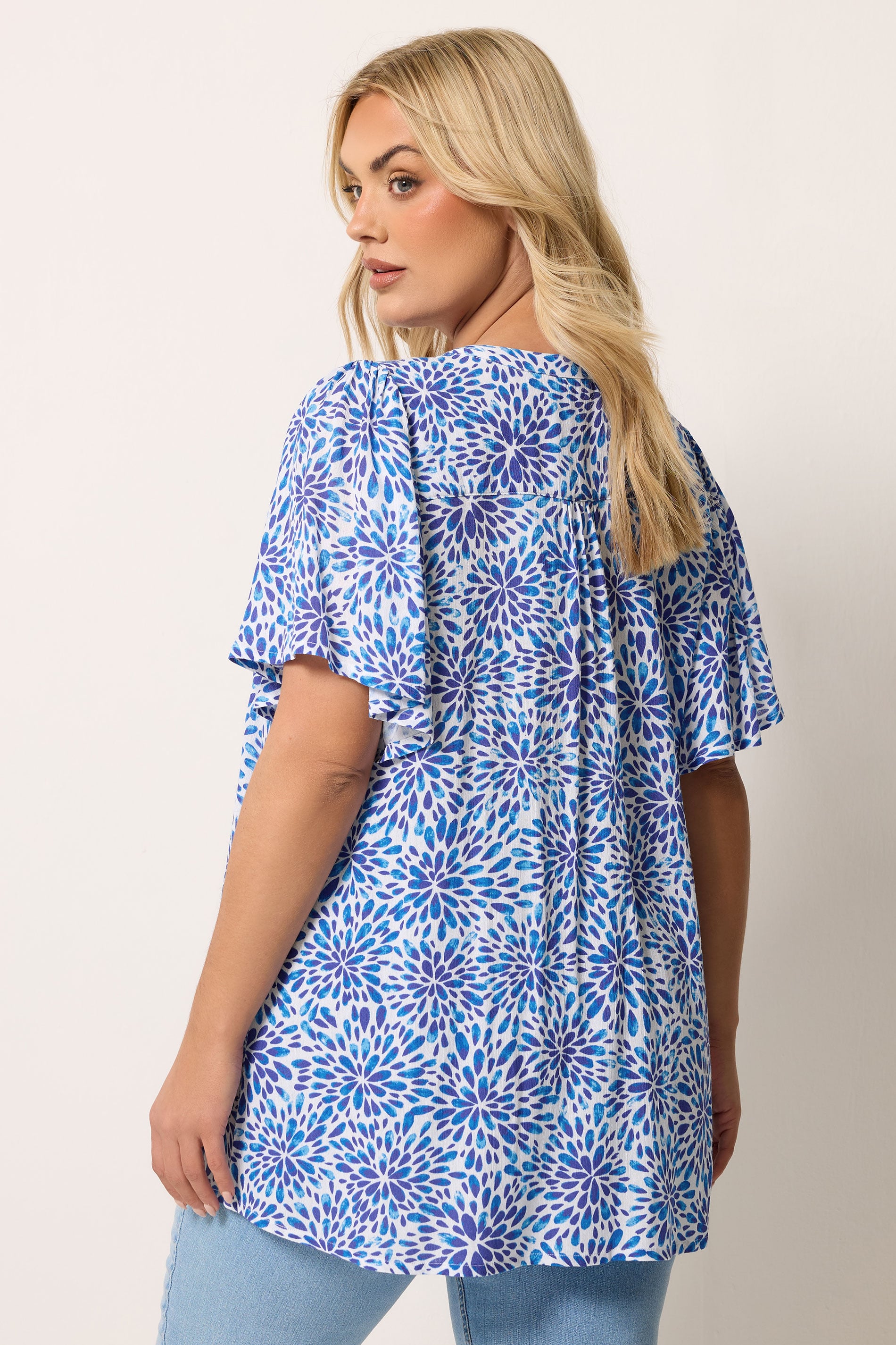 YOURS Plus Size Blue Floral Pintuck Blouse | Yours Clothing 2
