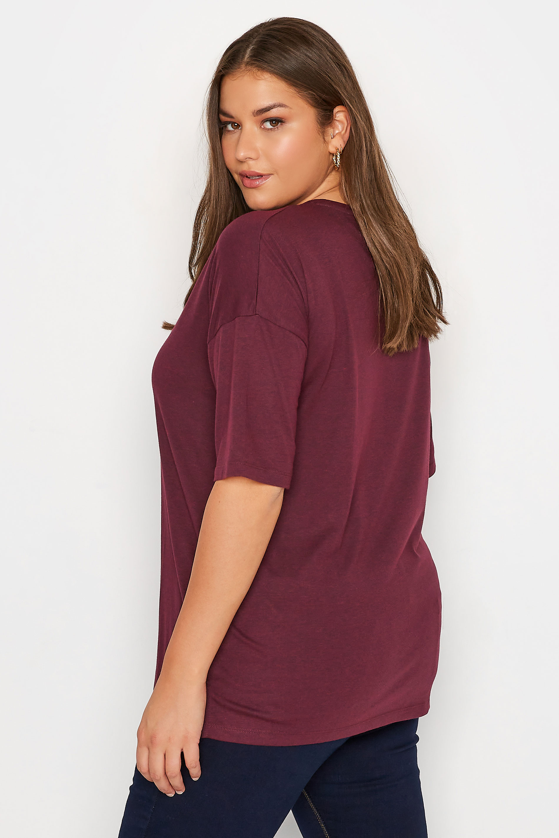 Plus Size Berry Red Marl V-Neck Essential T-Shirt | Yours Clothing  3